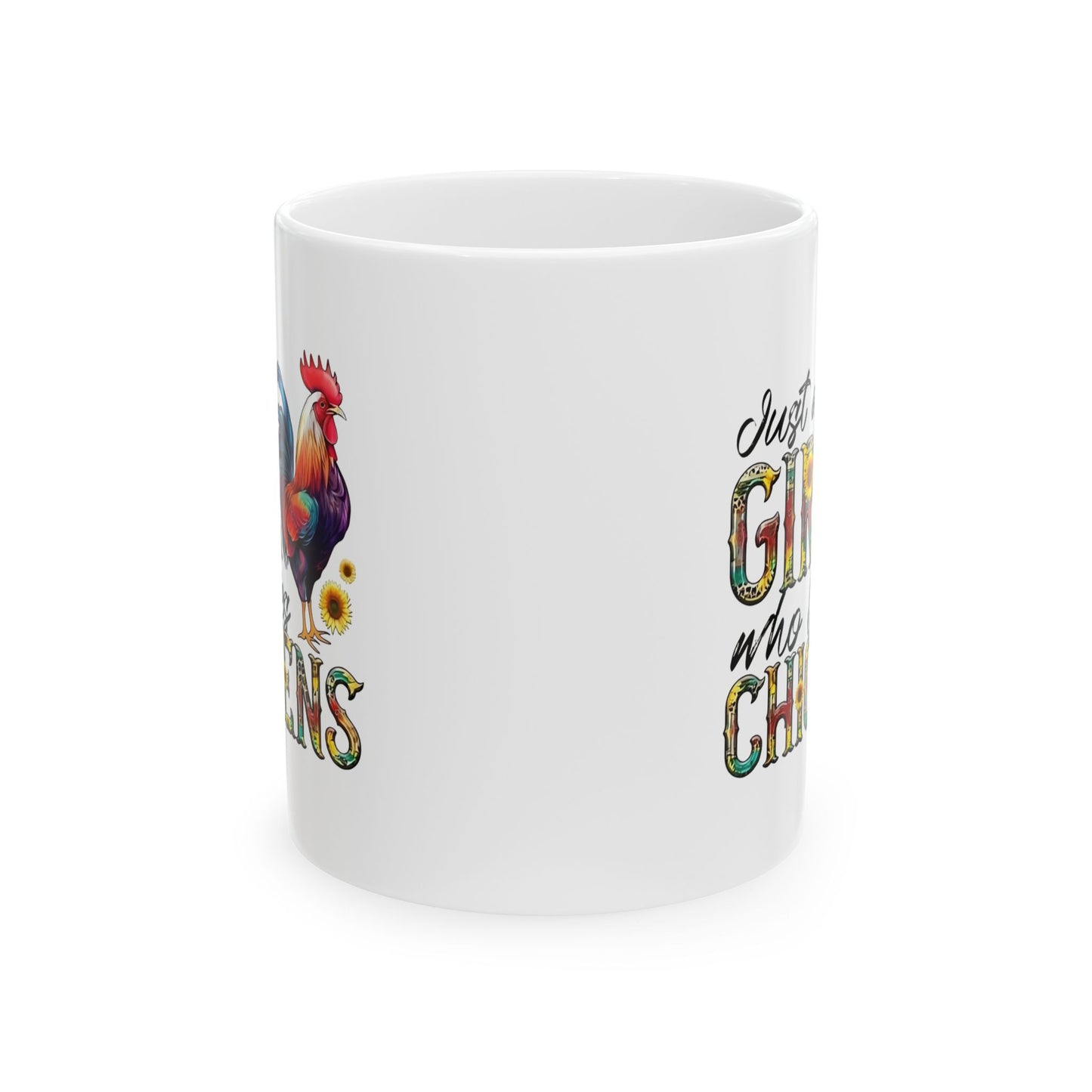 🐔💛 JUST A GIRL WHO LOVES CHICKENS – Cute Cowgirl Chicken Mug (11oz & 15oz)