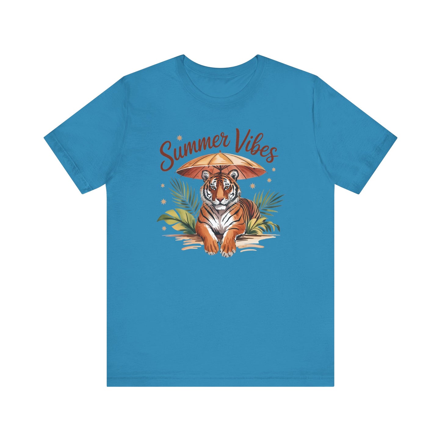 Camiseta Summer Vibes Tiger – Gráfico de palmeras de la selva con paraguas | Múltiples opciones de color