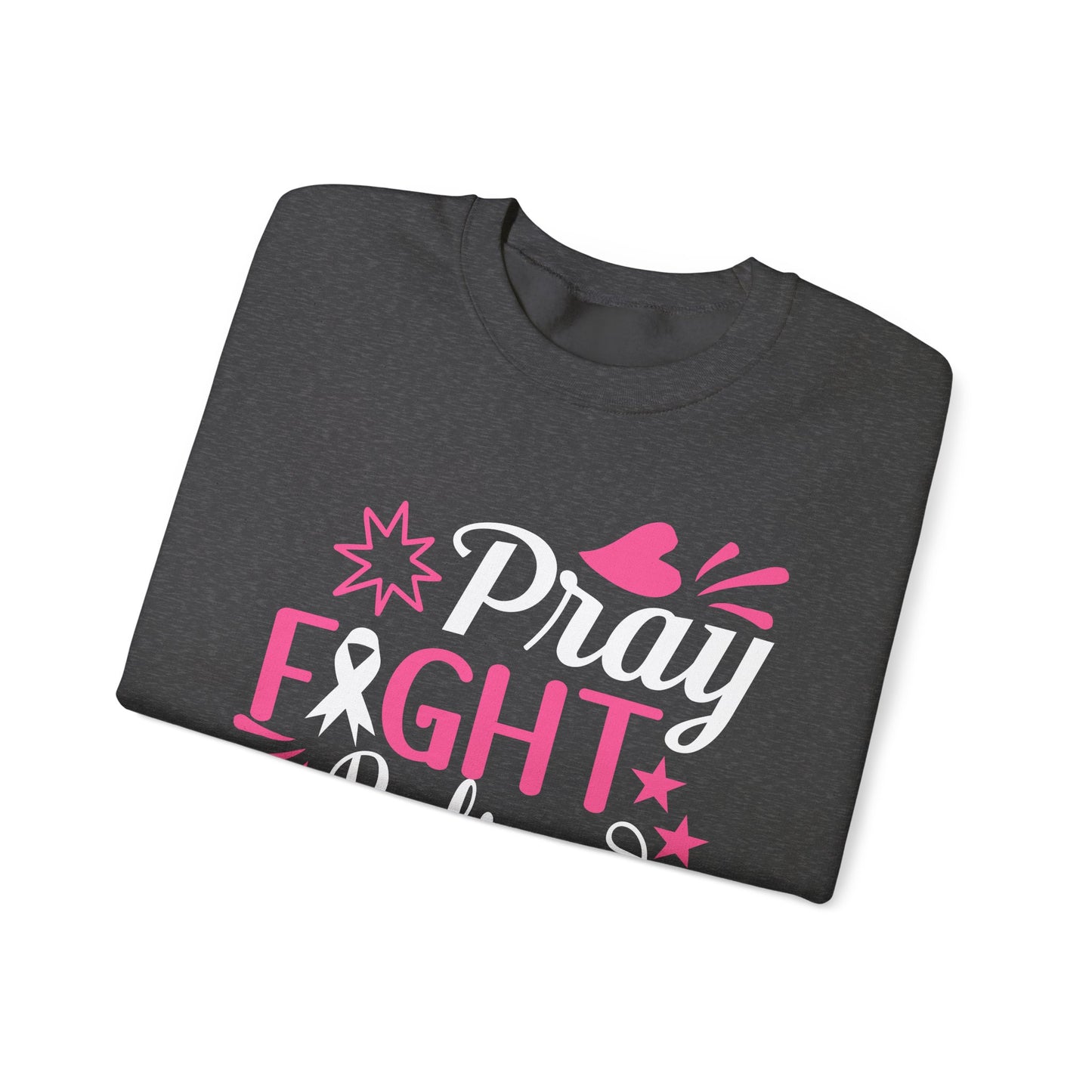 🙏🎀 Pray Fight Believe Sweatshirt – Breast Cancer Awareness & Faith Crewneck