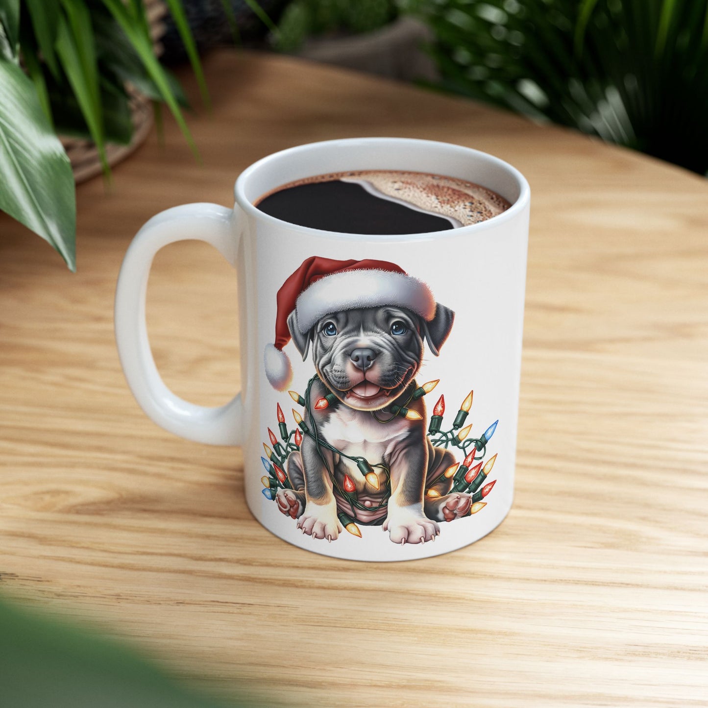 🎄 Pitbull Christmas Lights Mug – Holiday Cheer for Dog Lovers 🐾