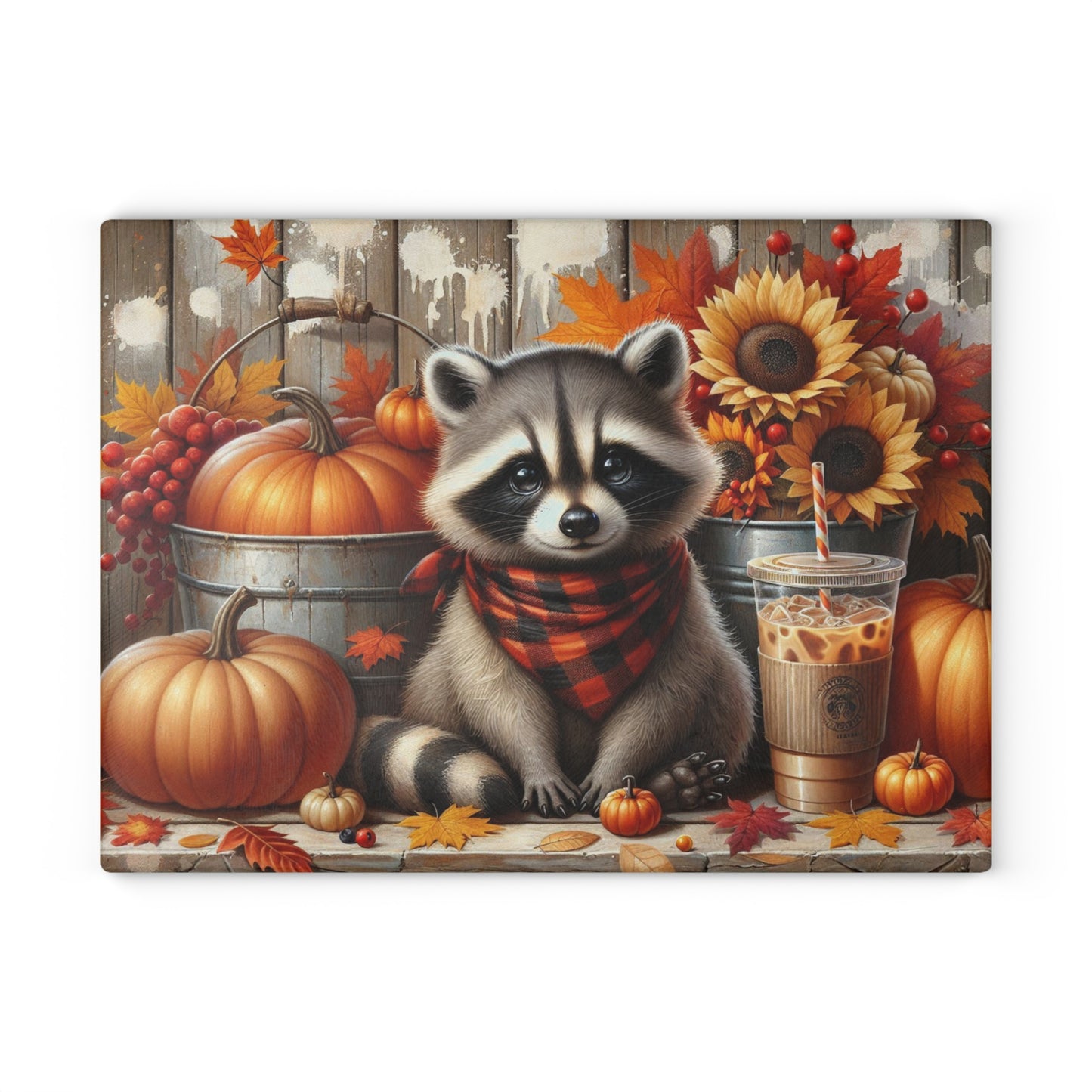 🦝 Autumn Raccoon Cutting Board – Cozy Fall Charm for Your Rustic Kitchen