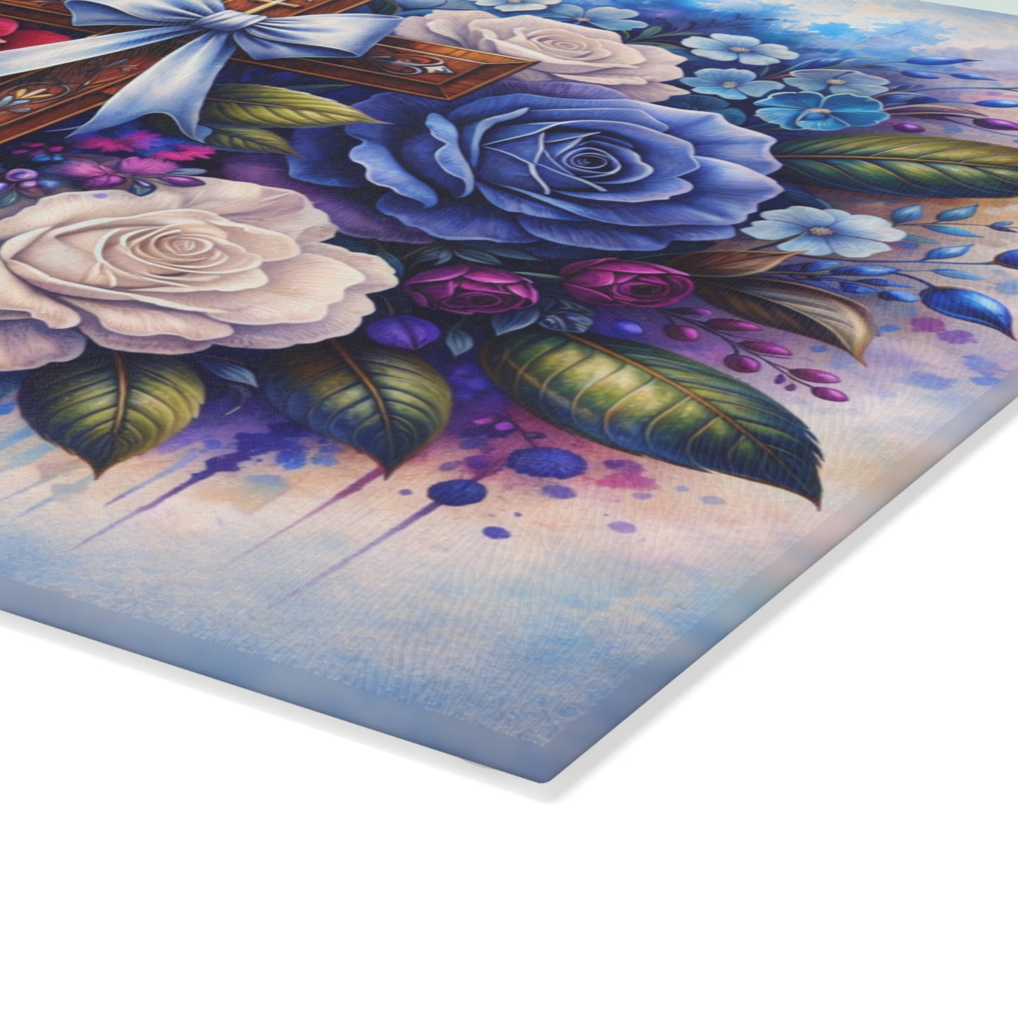 Floral Cross Glass Cutting Board – Faith-Inspired Christian Kitchen Art