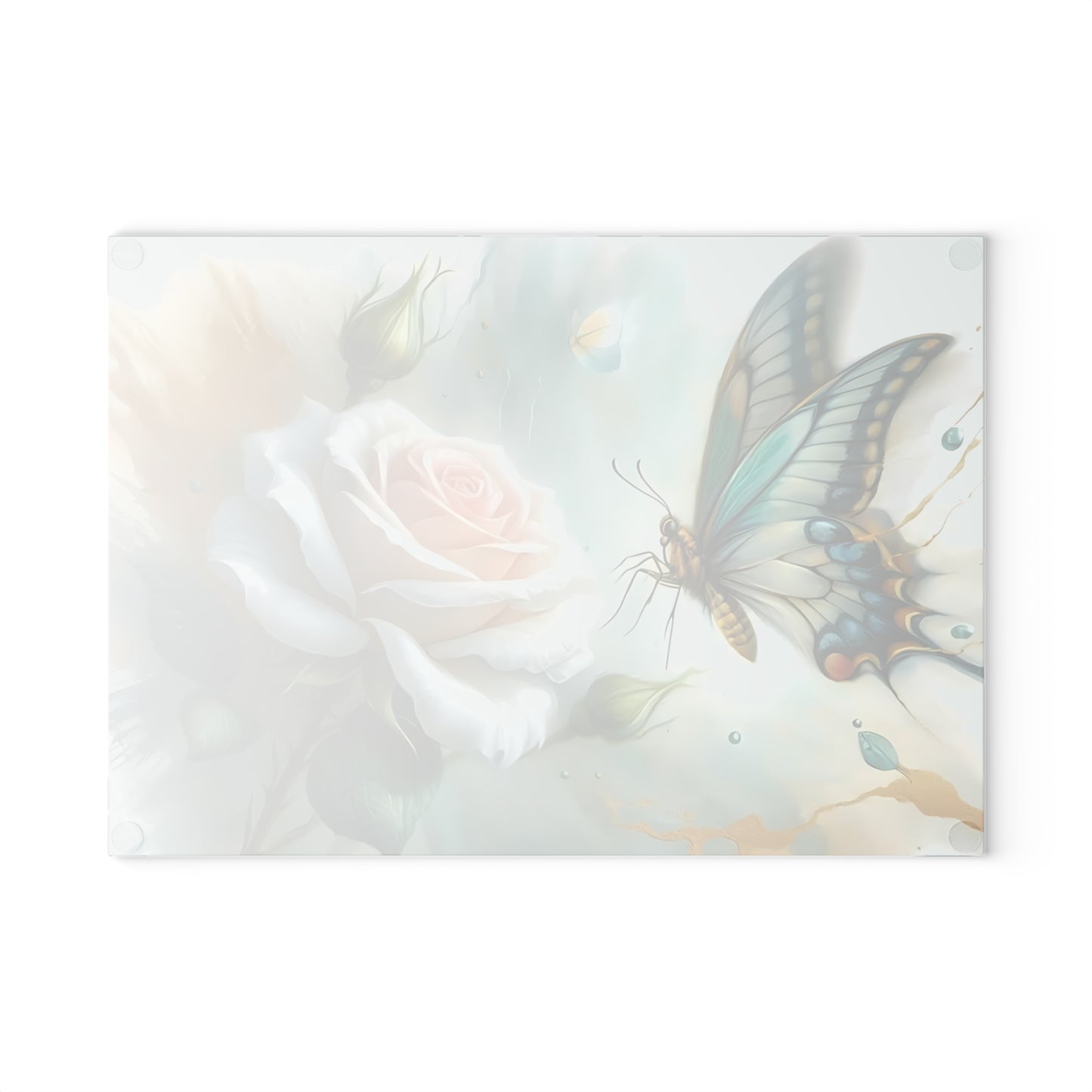 Butterfly & Single Rose Glass Cutting Board – Graceful Beauty for Your Kitchen