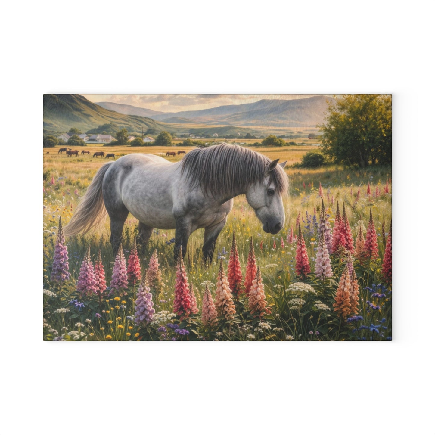 Wildflower Horse Glass Cutting Board – Farmhouse Horse Lover Kitchen Decor