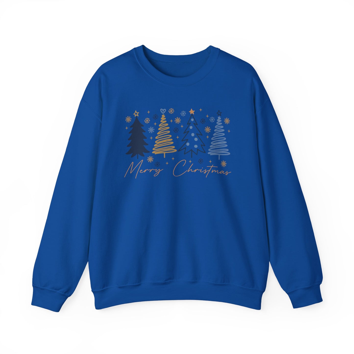 🎄✨ Merry Christmas Sweatshirt – Modern Navy & Gold Holiday Trees ❄️⭐
