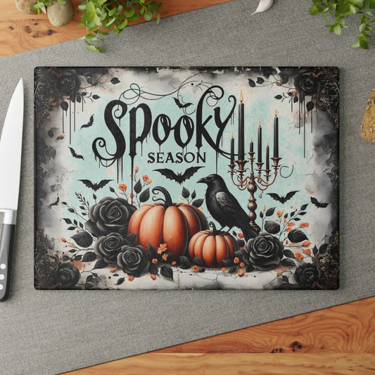 🎃 Spooky Season Halloween Pumpkins & Raven Cutting Board – Gothic Autumn Kitchen Décor