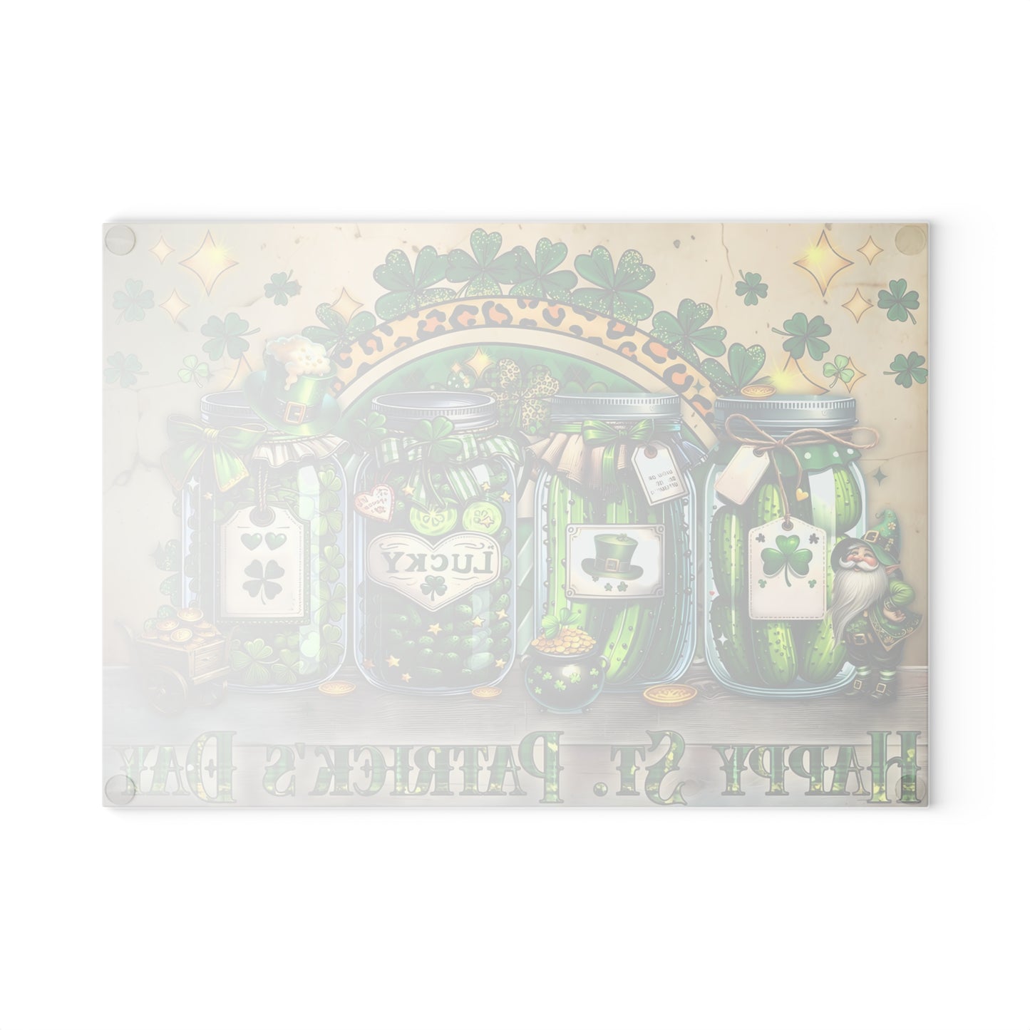 Lucky Shamrock Jars Glass Cutting Board – St. Patrick’s Day Kitchen Décor