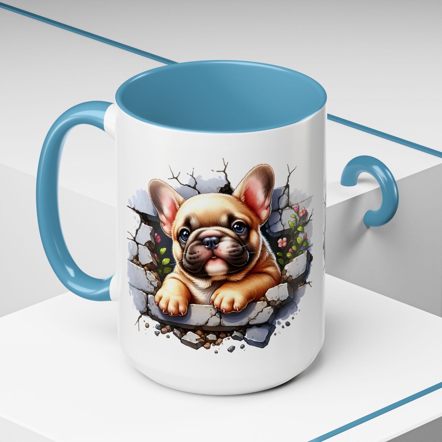 🐾☕ Tan French Bulldog Puppy Accent Mug – Sweet Peek-Through Pup Design ✨