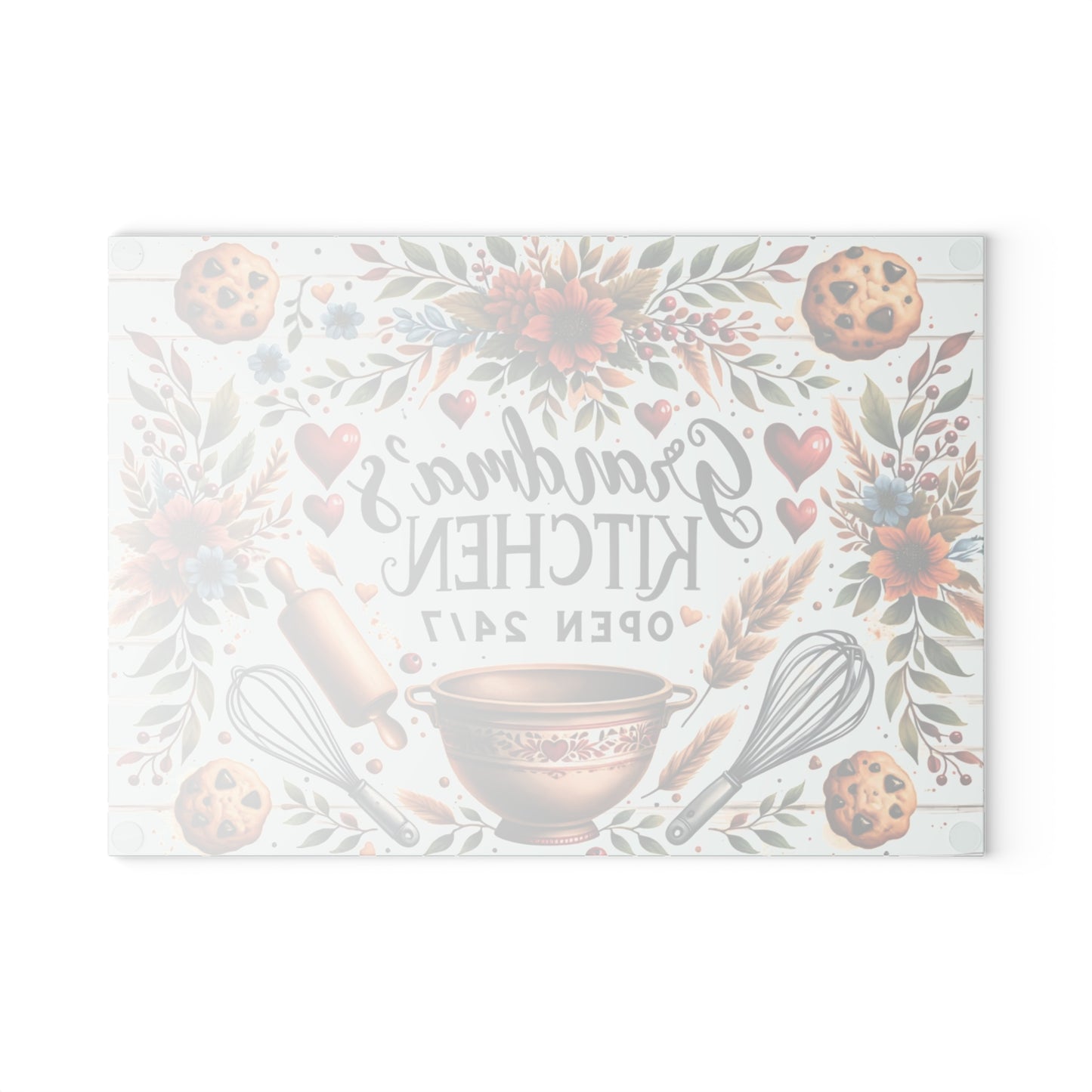 🍪❤️ Grandma’s Kitchen Cutting Board – Whimsical Farmhouse Charm with Cookies & Flowers 🌻🥣