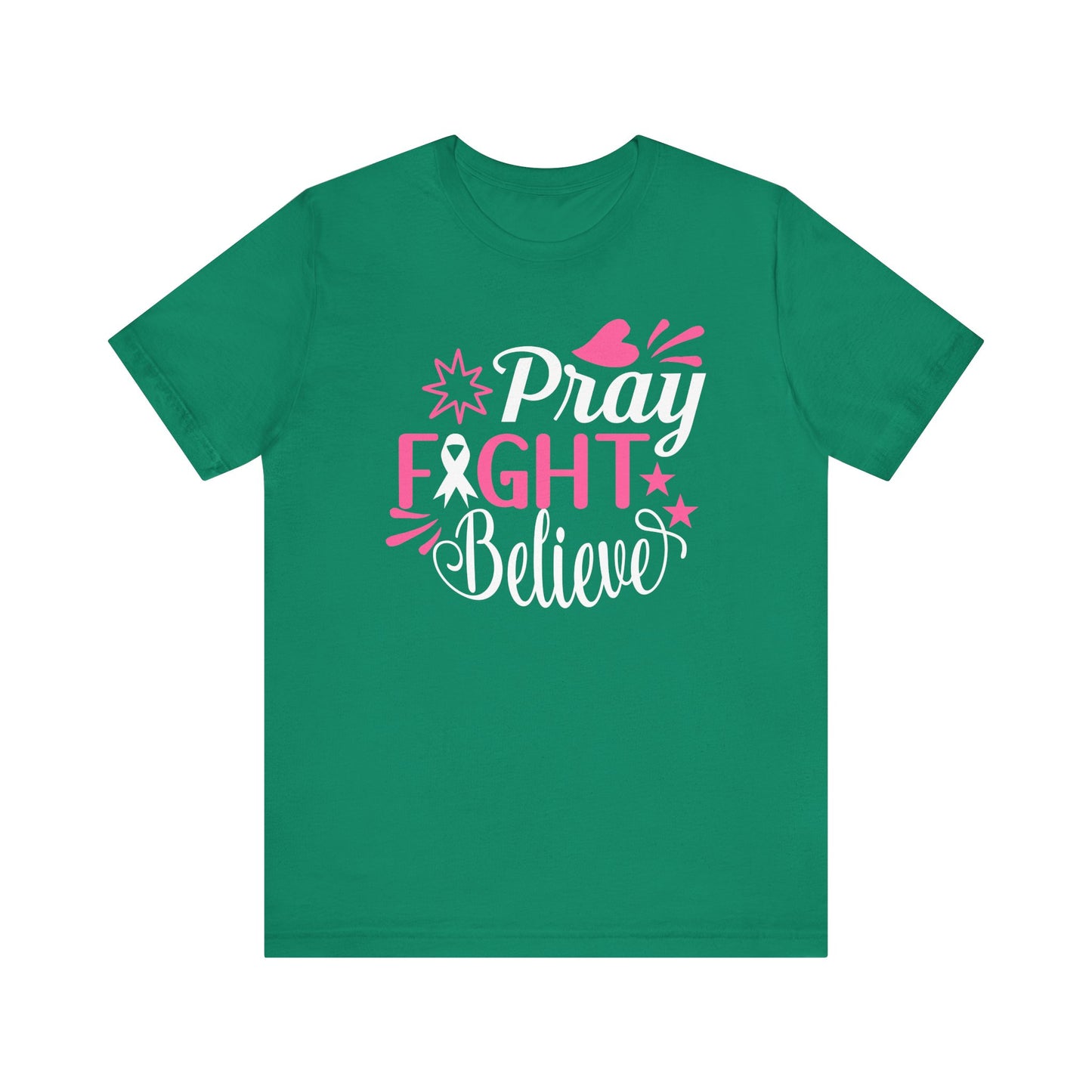 💗 Pray Fight Believe – Breast Cancer Awareness T-Shirt 🎗️