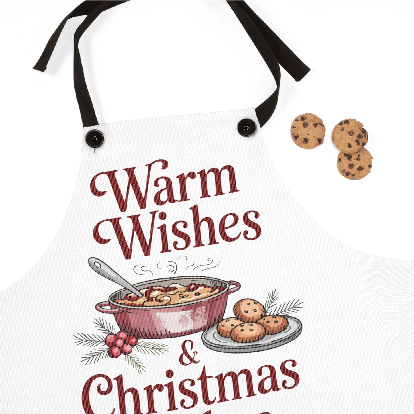🥣🎄 Warm Wishes & Christmas Dishes Apron – Cozy Holiday Kitchen Helper