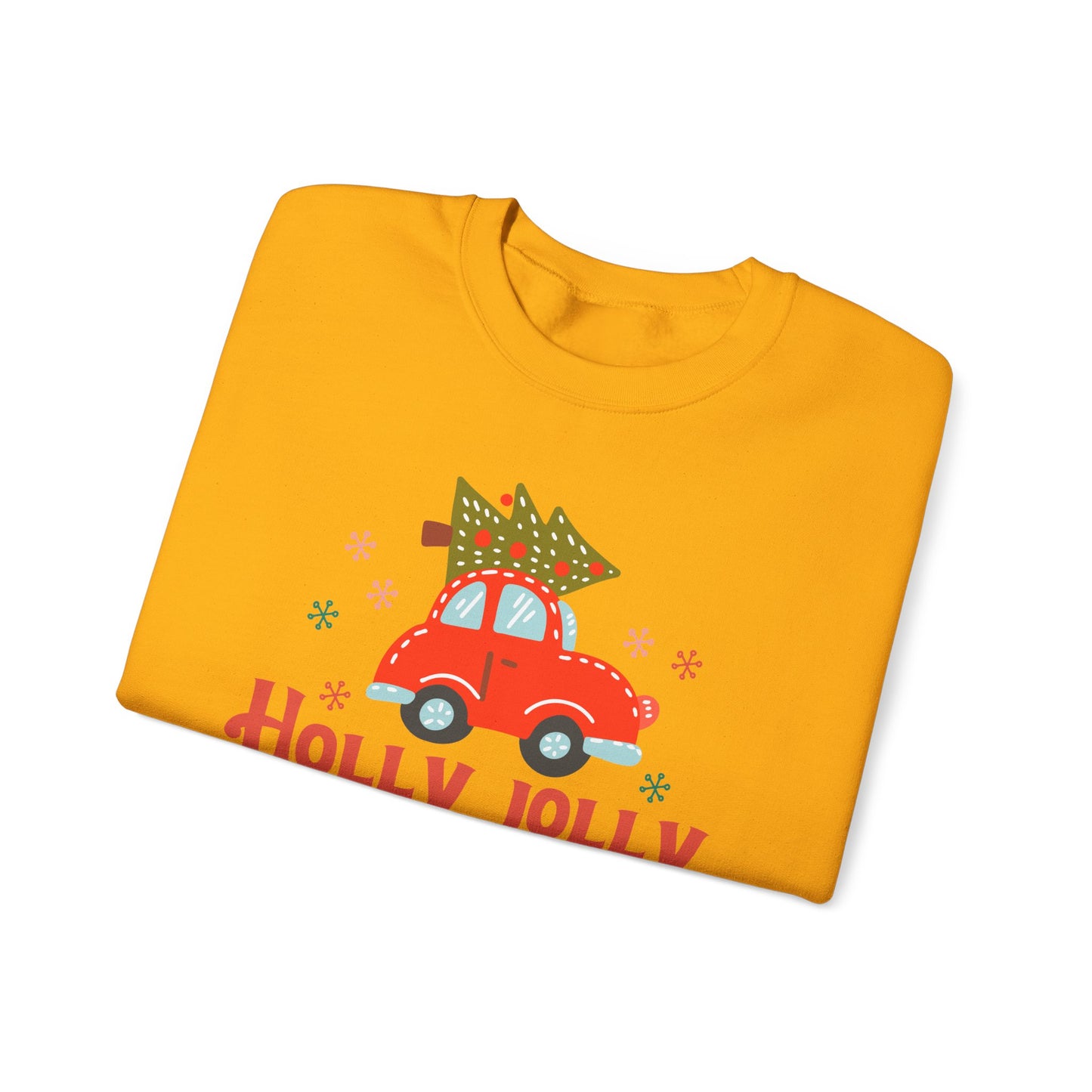 🎄🚗 Holly Jolly Vibes Crewneck – Cute Red Car & Tree Graphic