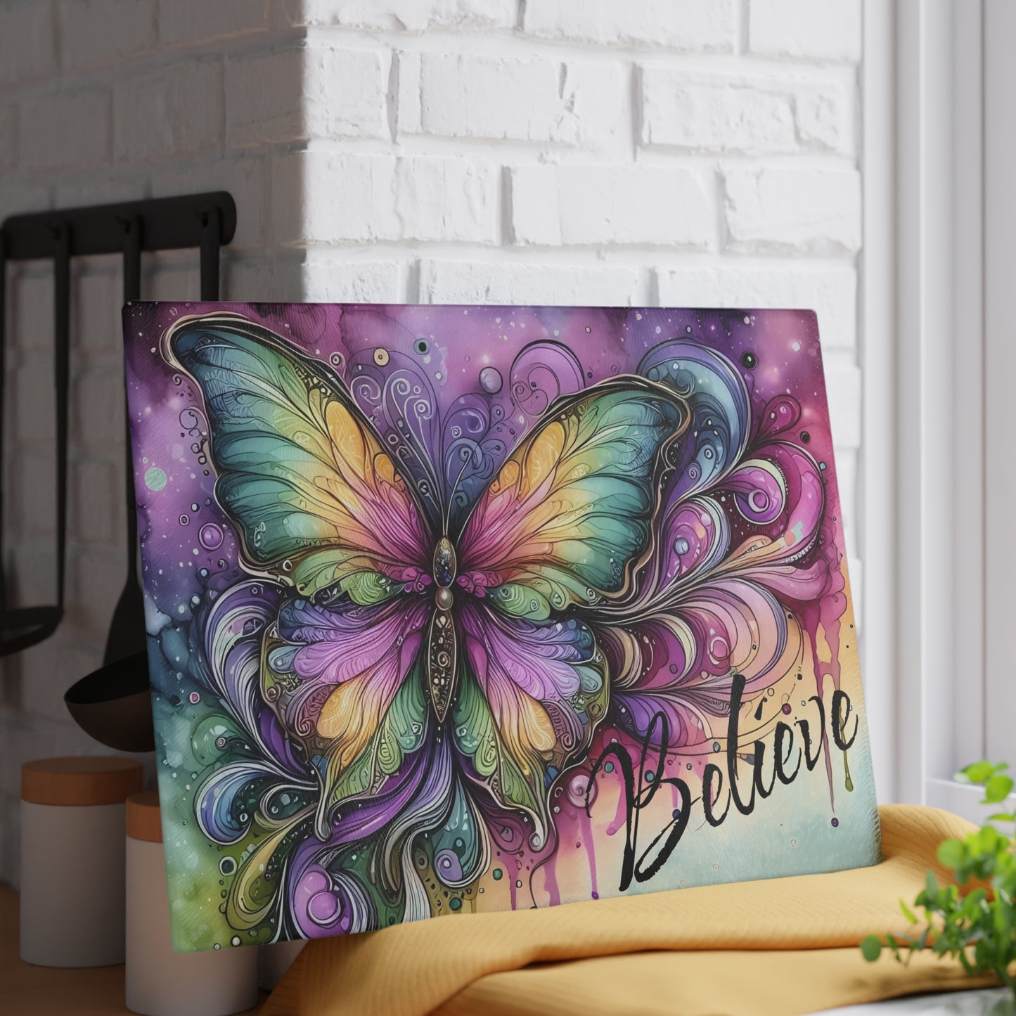 Tabla de cortar de vidrio templado "Believe" Butterfly