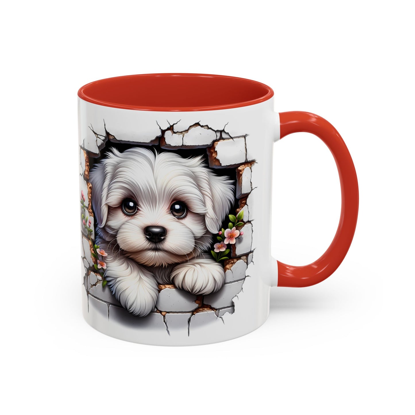 🎀🐶 Maltese Puppy Accent Mug – Cute Peek-Through Dog Design for Animal Lovers ☕💖
