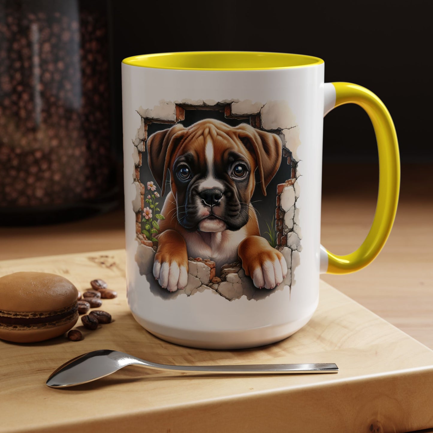 🐶☕ Boxer Puppy Peek Accent Mug – Adorable Dog Lover Gift ✨💛