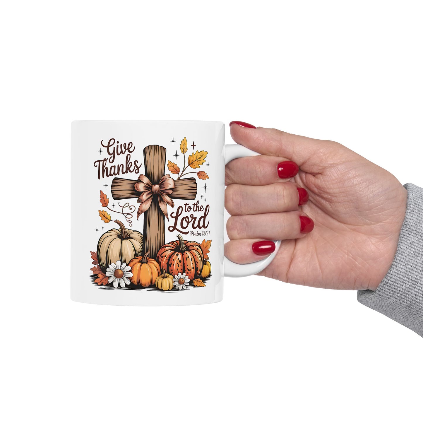 ✝️🍂 Give Thanks to the Lord Mug – Christian Fall Coffee Cup with Pumpkins & Scripture 🌻☕