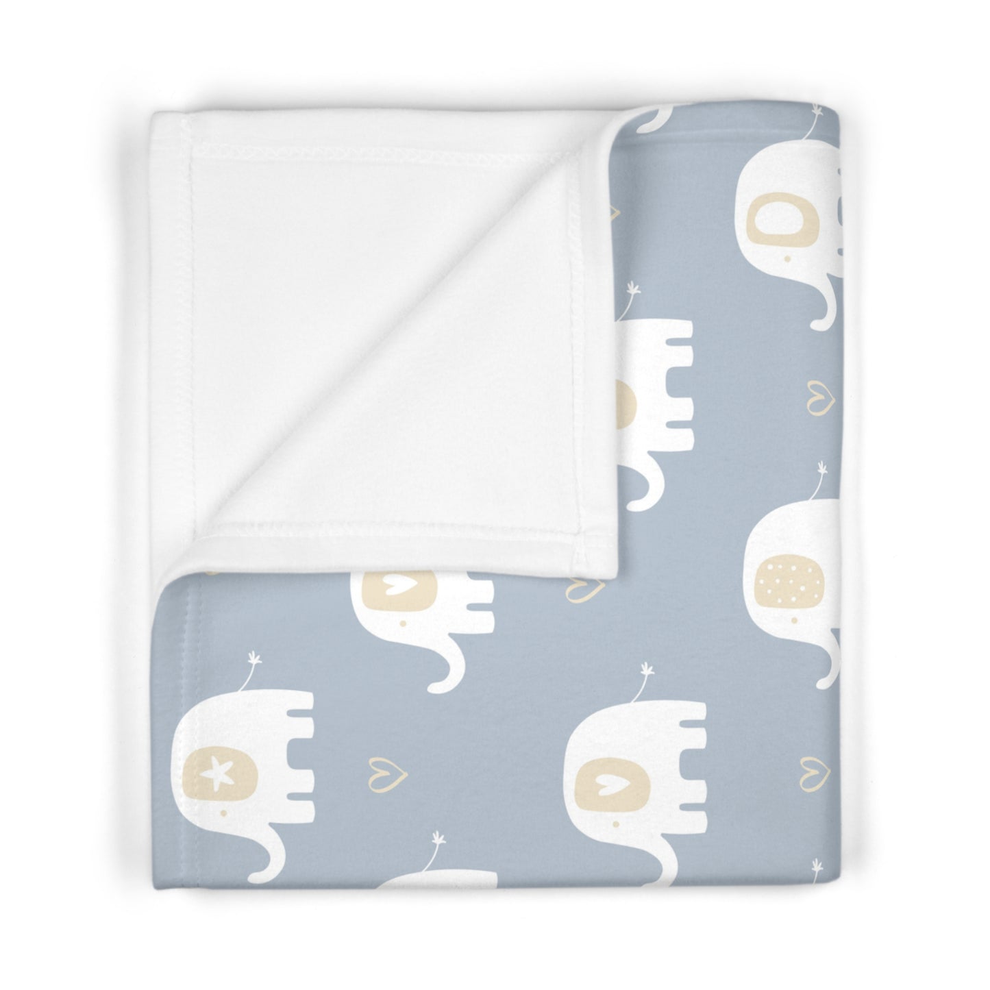 🐘 Dusty Blue Elephants Baby Blanket – Ultra-Soft Fleece 30″×40″ | Neutral Hearts & Cozy Snuggles