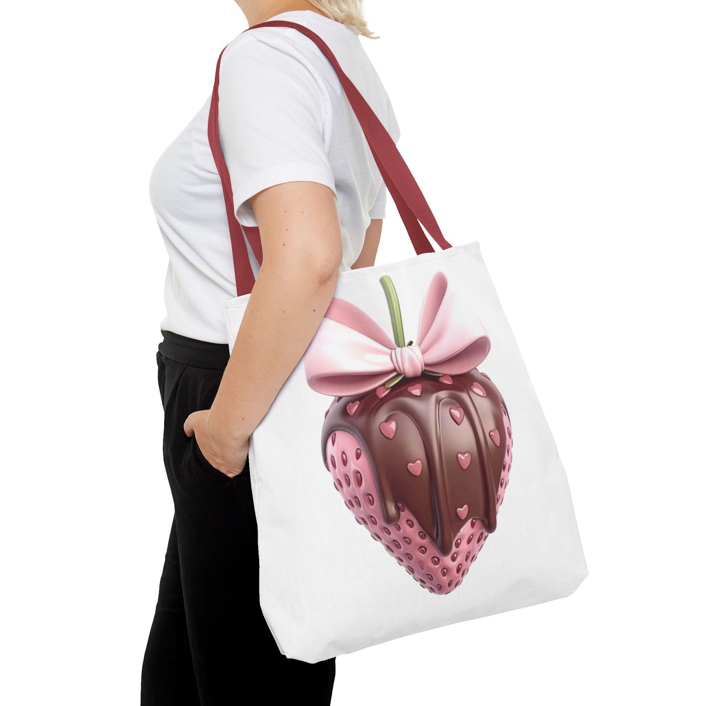 🍓 Chocolate-Dipped Strawberry Tote Bag – Sweet, Romantic & Practical 🍫
