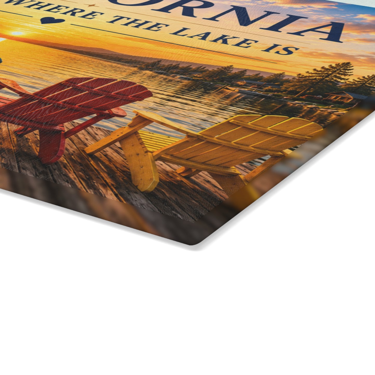 California Lake Glass Cutting Board – Home Is Where the Lake Is Kitchen Decor