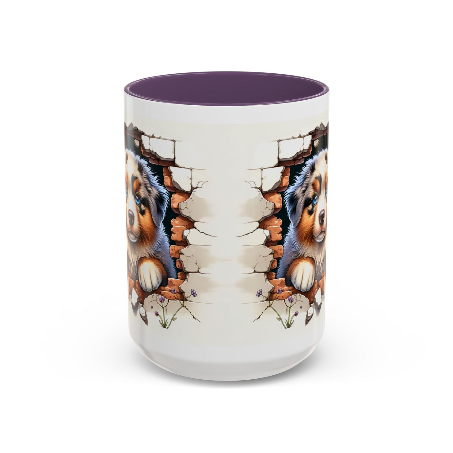🐾☕ Australian Shepherd Puppy Peek Accent Mug – Blue-Eyed Beauty Dog Lover Gift ✨💙