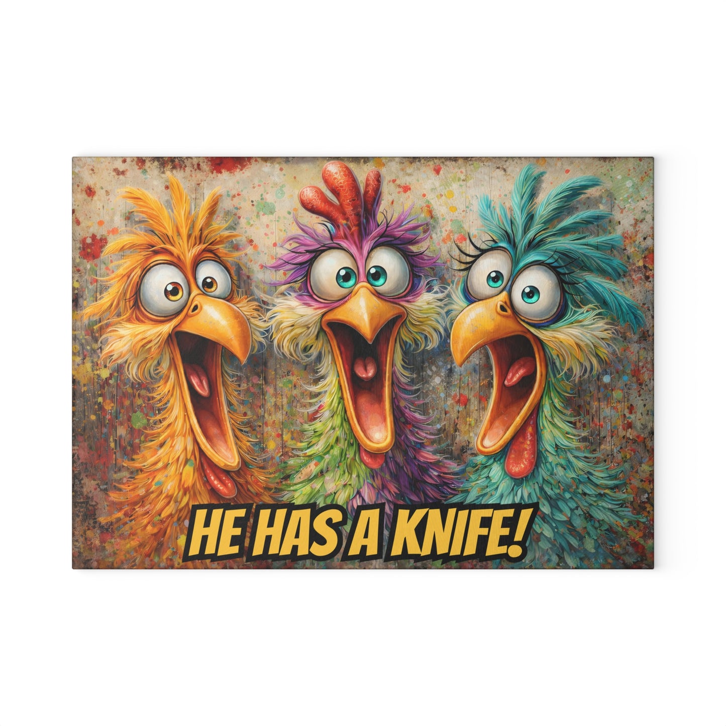 Kitchen Chaos Served Daily Glass Cutting Board – Funny Chicken Kitchen Art