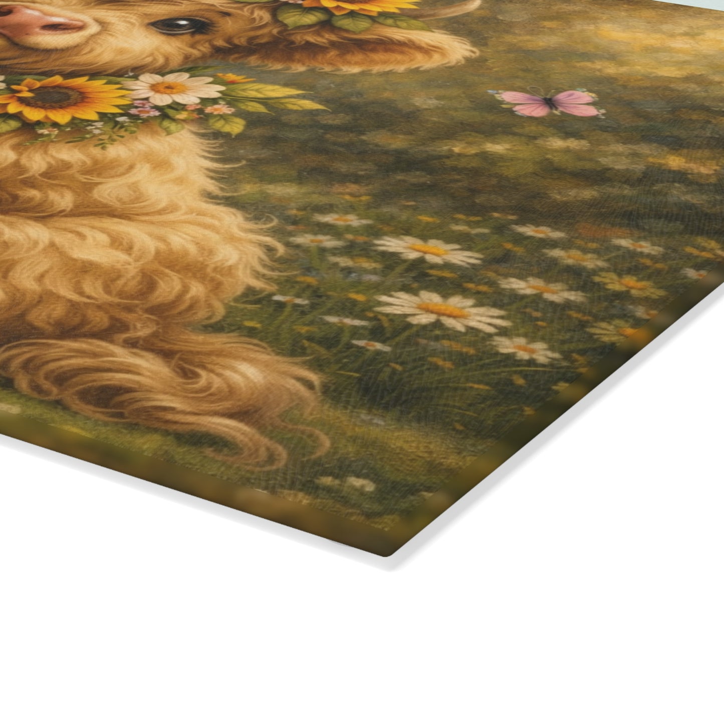 Floral Highland Calf Glass Cutting Board – Vintage Garden Style