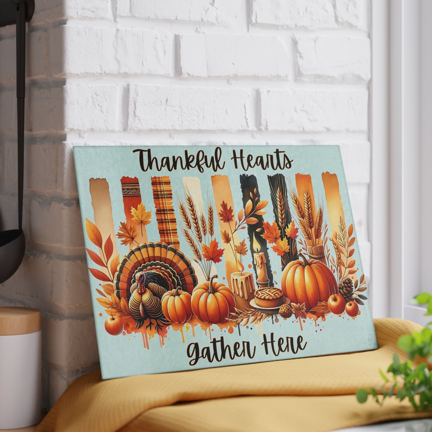 🦃🍂 Thankful Hearts Gather Here Cutting Board – Warm Autumn Charm for Your Kitchen 🕯️🥧