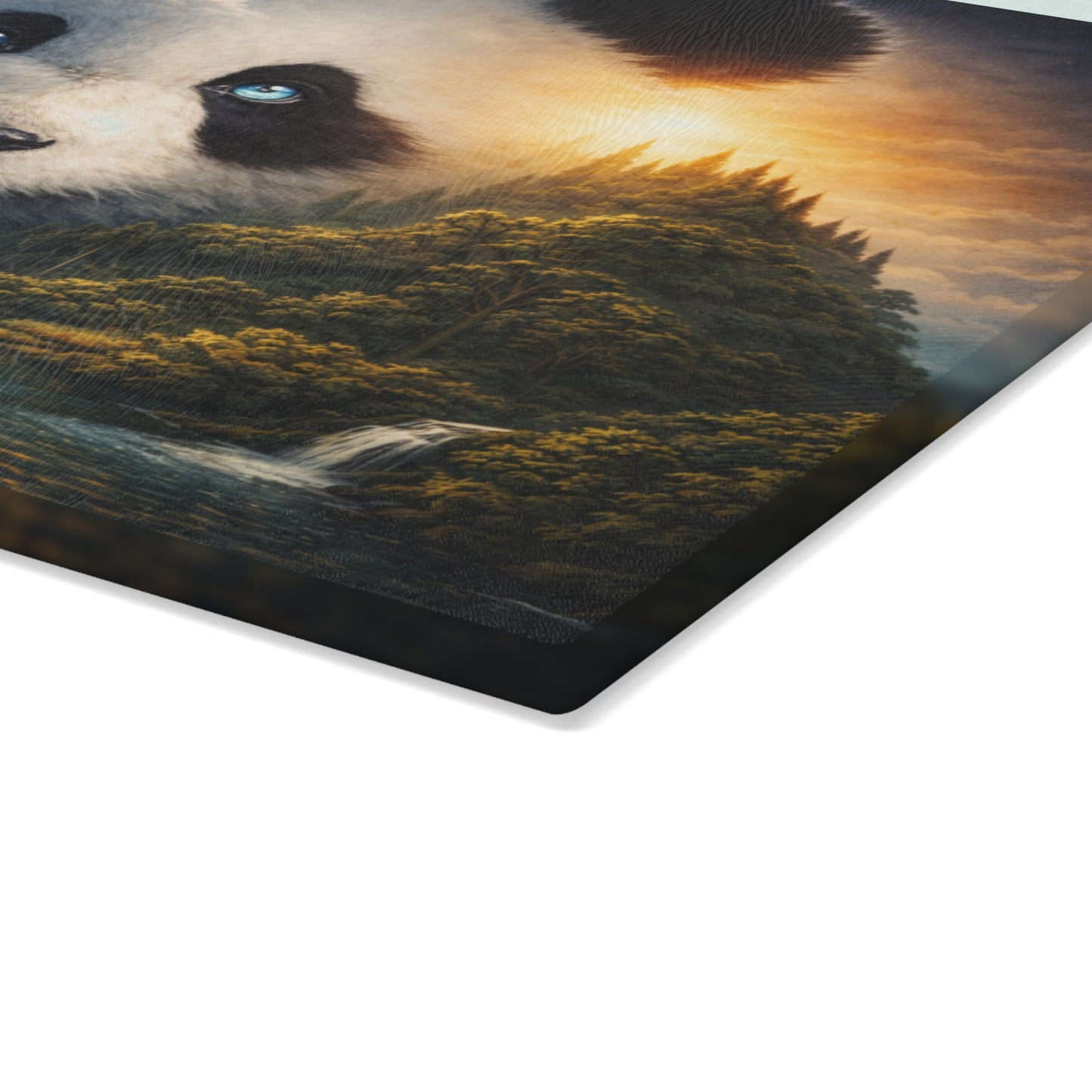 Panda Mountain Landscape Glass Cutting Board – Serene Wildlife Nature Artwork