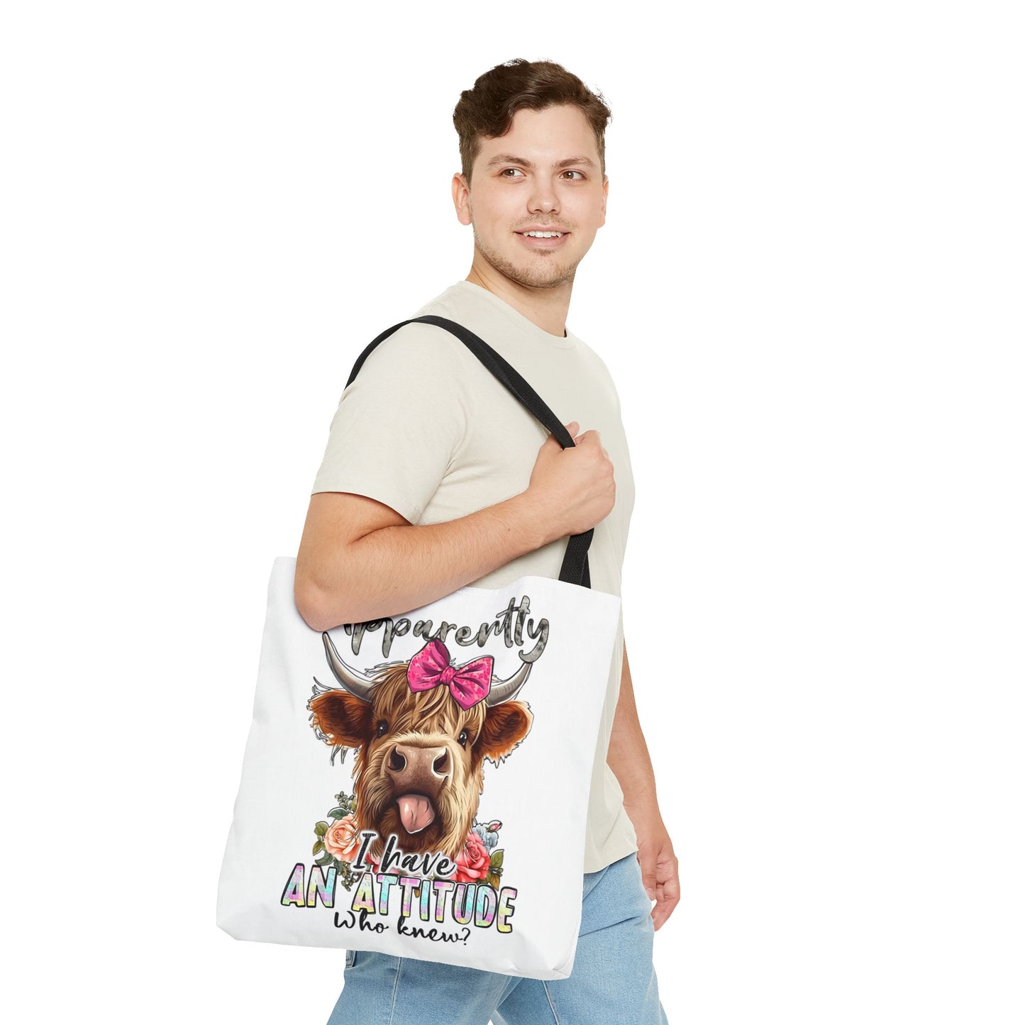 🐄 Al parecer, tengo actitud: bolso tote Sassy Cow con lazo rosa 🌸