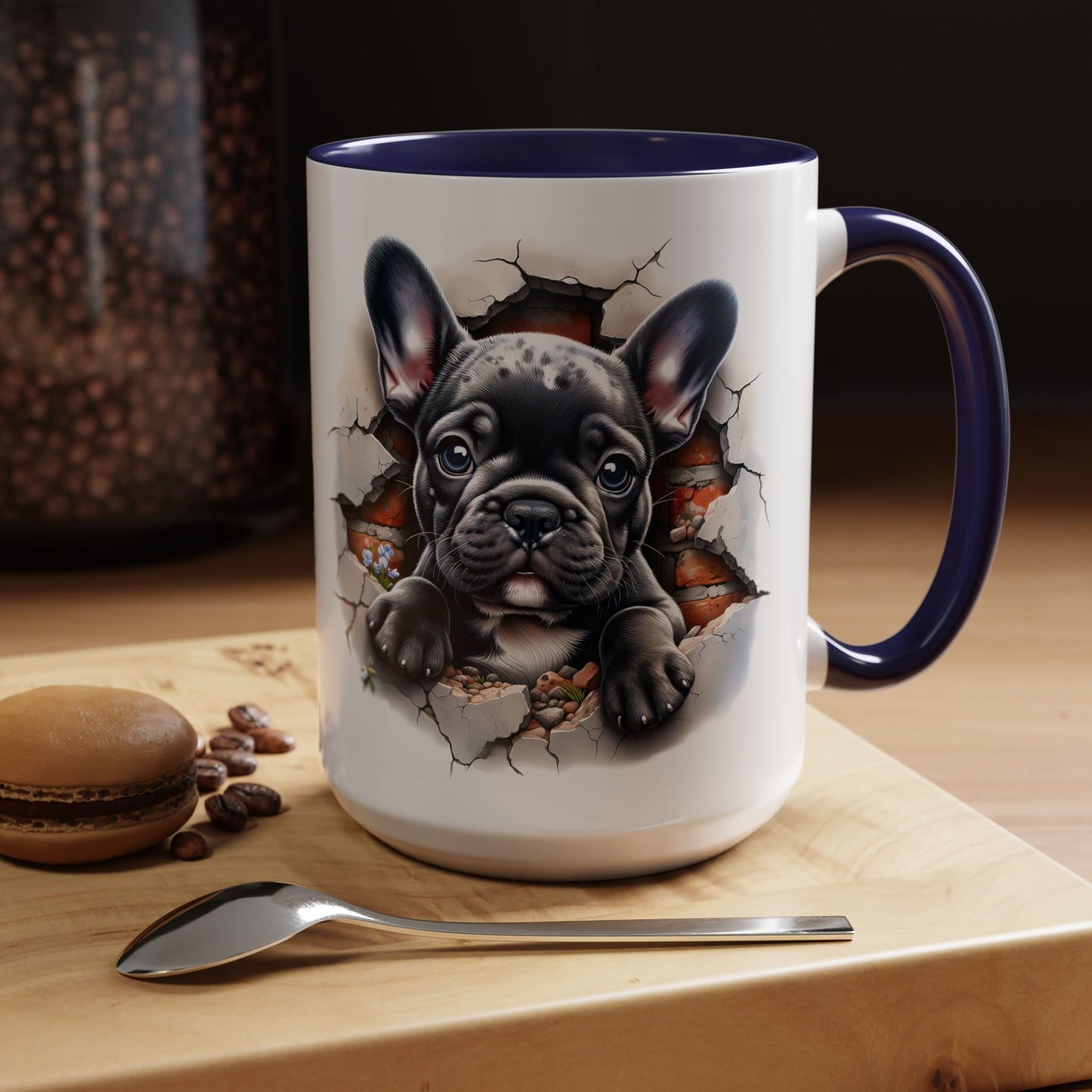 🐾🖤 Black French Bulldog Puppy Accent Mug – Cute Peek-Through Cup for Dog Lovers ☕✨