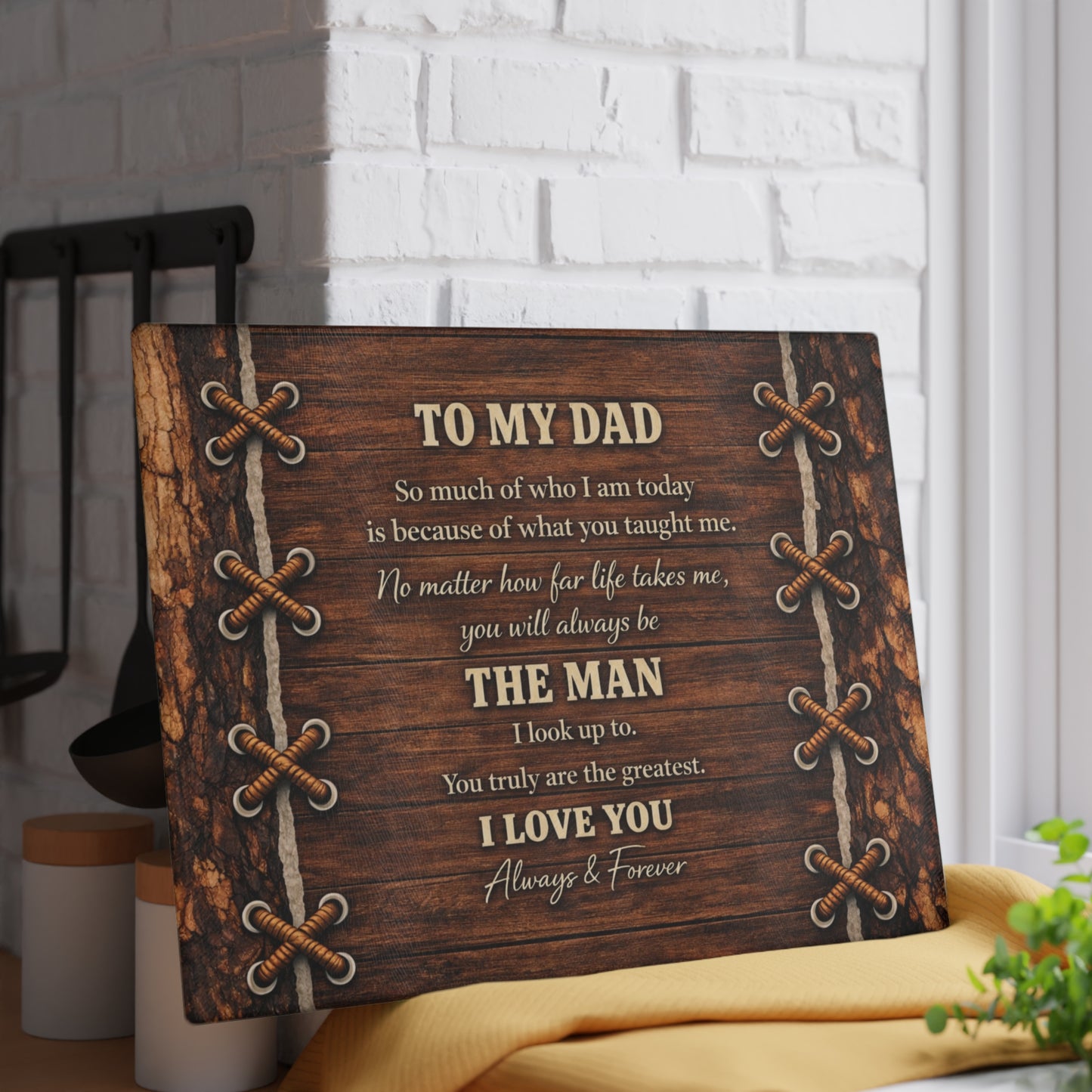 To My Dad Tribute Glass Cutting Board – Rustic Father Appreciation Kitchen Art