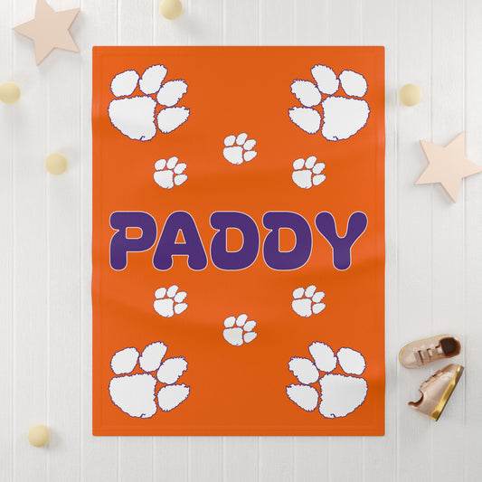 🧡💜 Personalized Puppy Paw Print Name Baby Blanket – Ultra-Soft Fleece 30″×40″