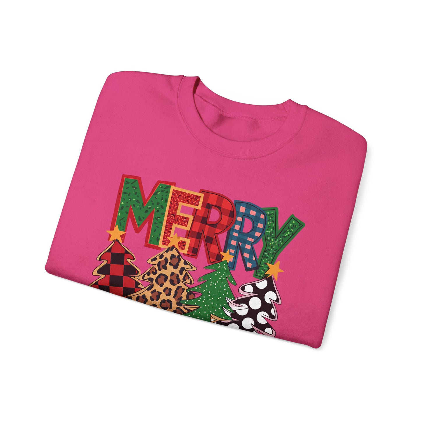 🎄✨ Merry Christmas Trees Sweatshirt – Bold Patterns & Festive Cheer