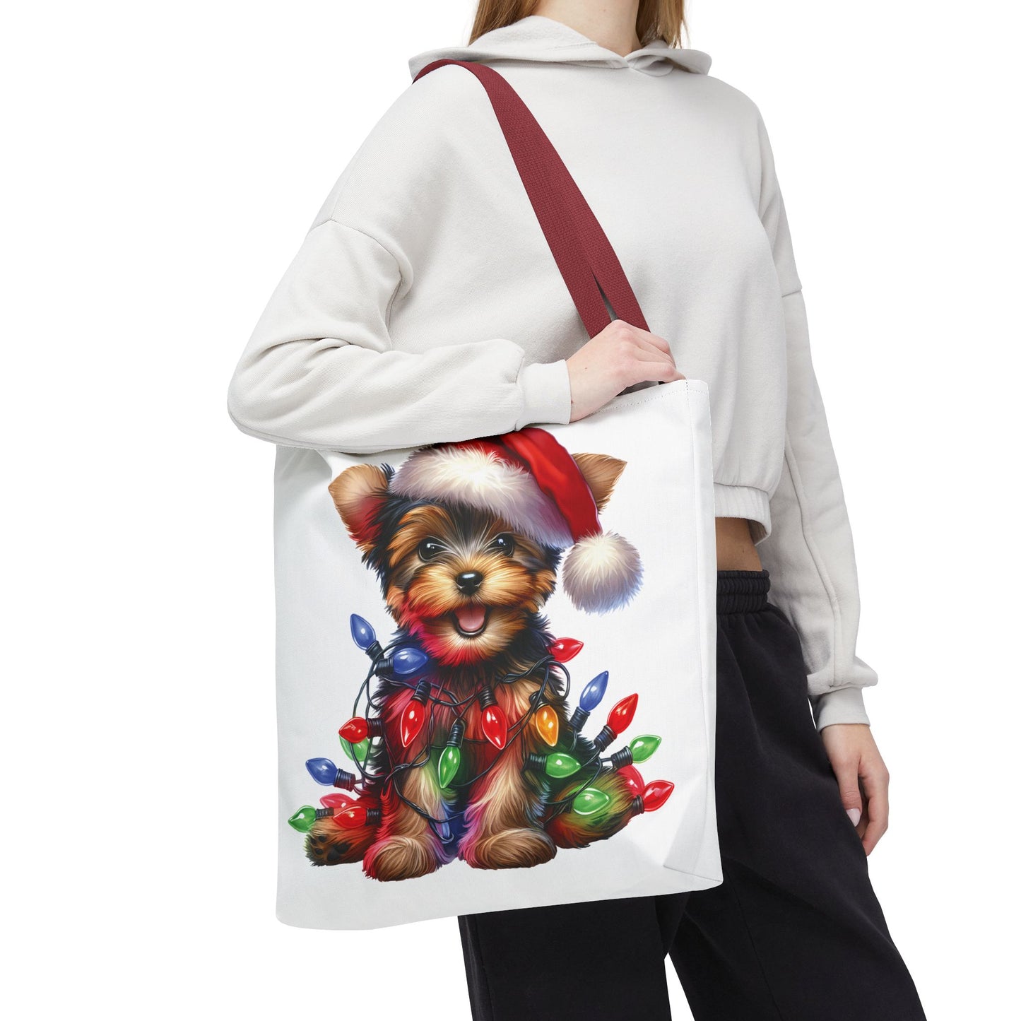 🎄 Yorkie Christmas Lights Tote Bag – Holiday Cheer in Every Carry 🎁