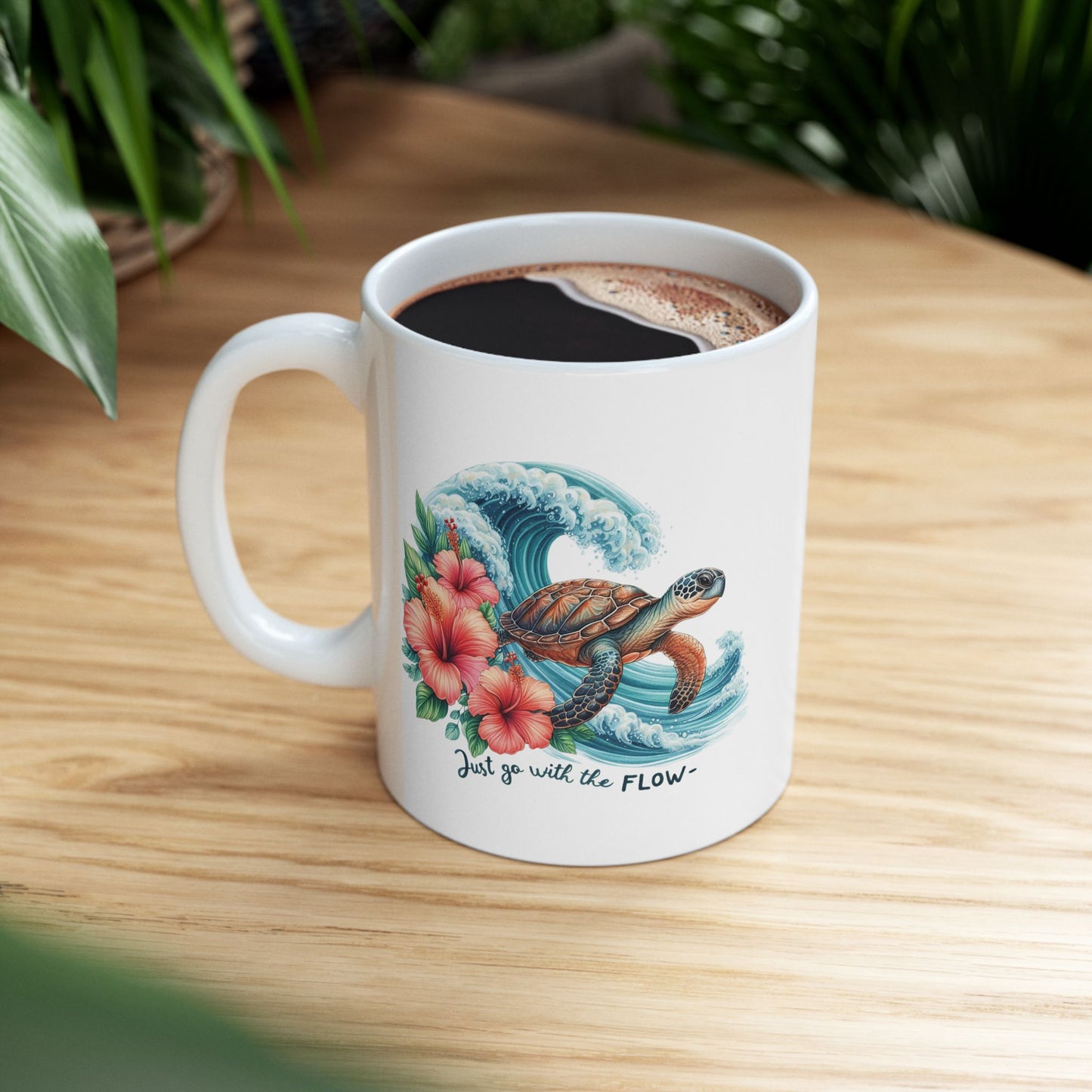 🌊 Just Go with the Flow – Beautiful Sea Turtle Coffee Mug for Ocean Lovers 🐢