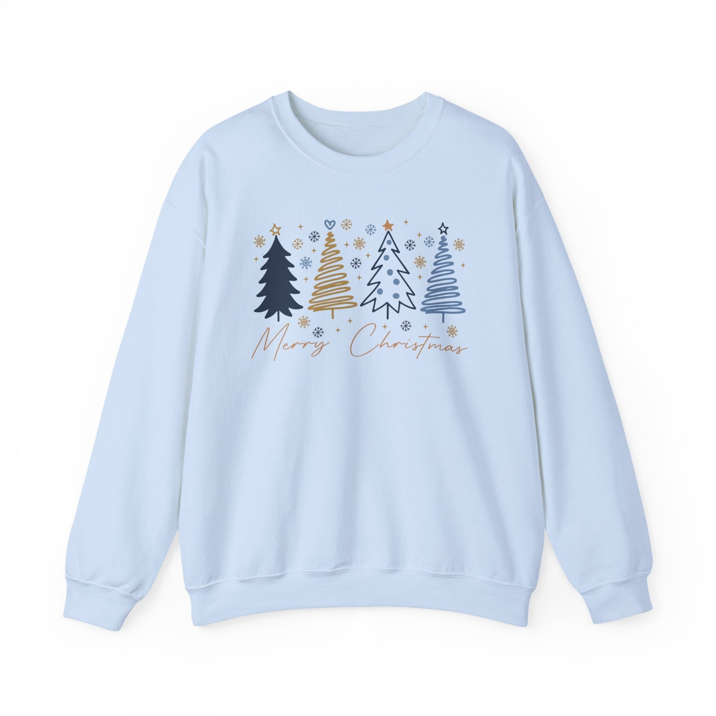 🎄✨ Merry Christmas Sweatshirt – Modern Navy & Gold Holiday Trees ❄️⭐