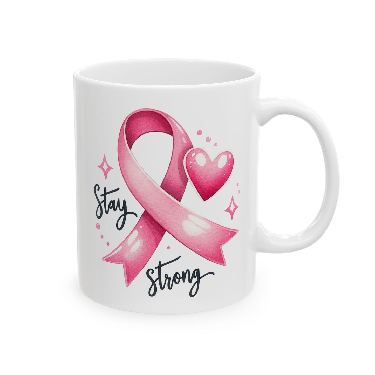 🎀 Stay Strong Pink Ribbon Mug – Inspirational Breast Cancer Awareness Coffee Cup