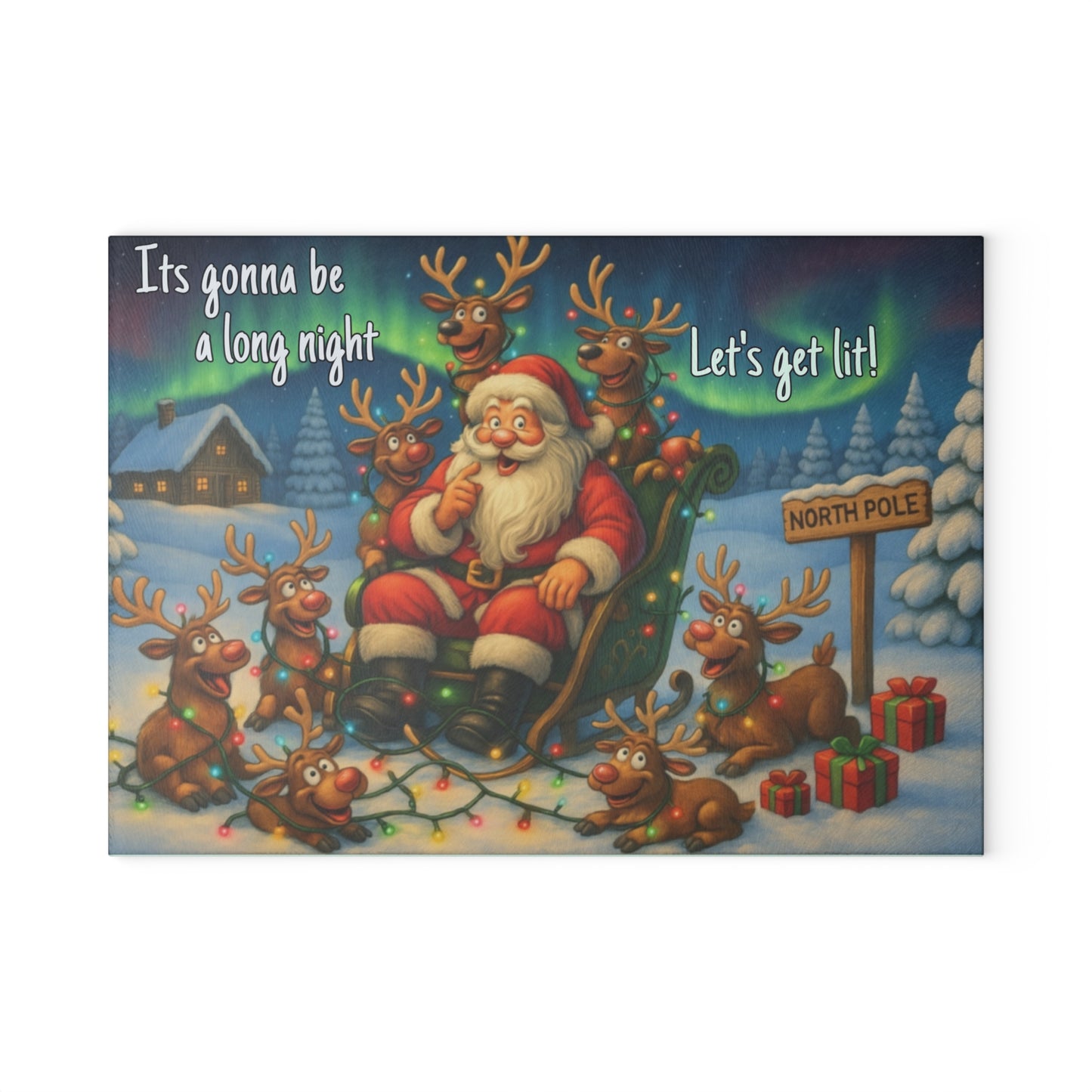 🎅✨ “Let’s Get Lit” Glass Cutting Board – Festive Cheer for Your Holiday Kitchen