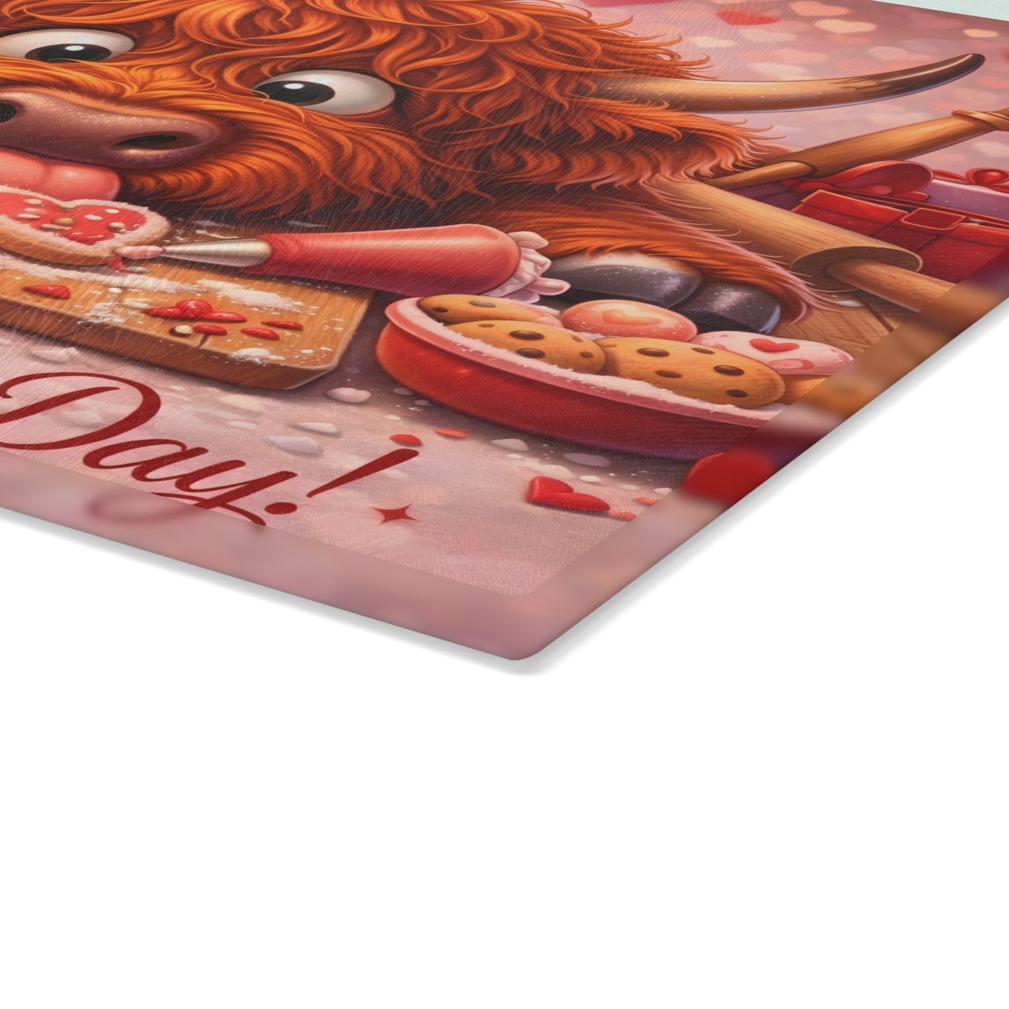 Valentine Highland Cow Baking Glass Cutting Board – Sweet Farmhouse Love Kitchen Decor