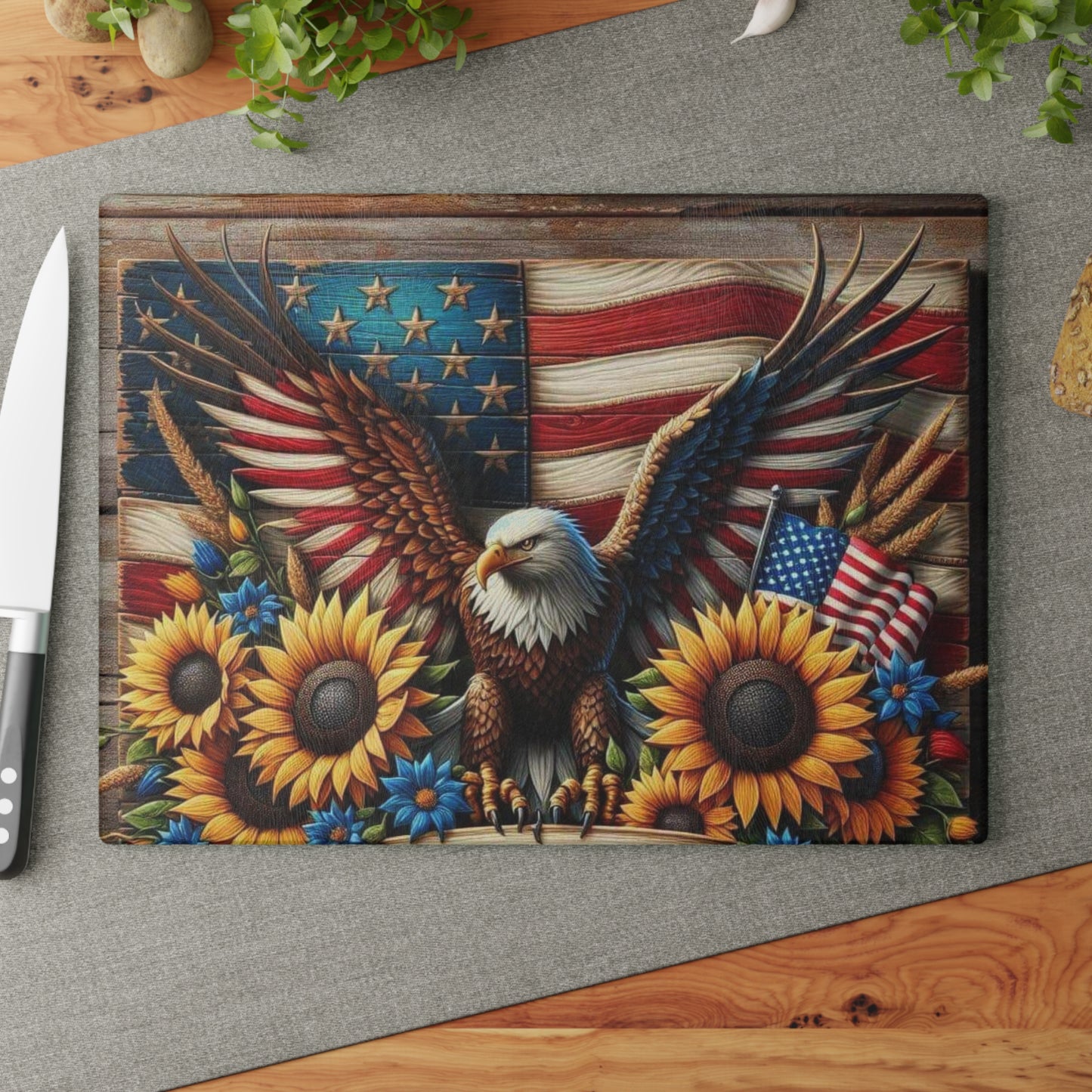 Tabla de cortar con águila, cocina rústica, decoración de vida silvestre, arte de cocina con águila, regalo de águila, águila americana, tabla de charcutería, decoración natural