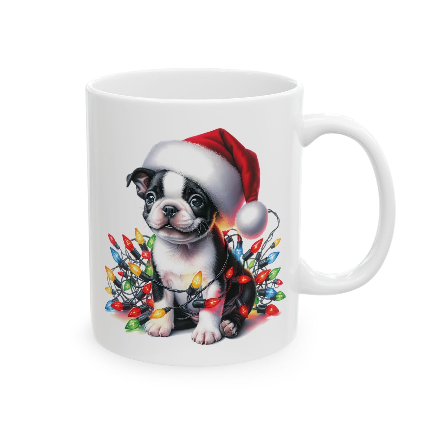 🎄 Boston Terrier Christmas Lights Mug – Adorable Holiday Cheer in Every Sip! 🐾