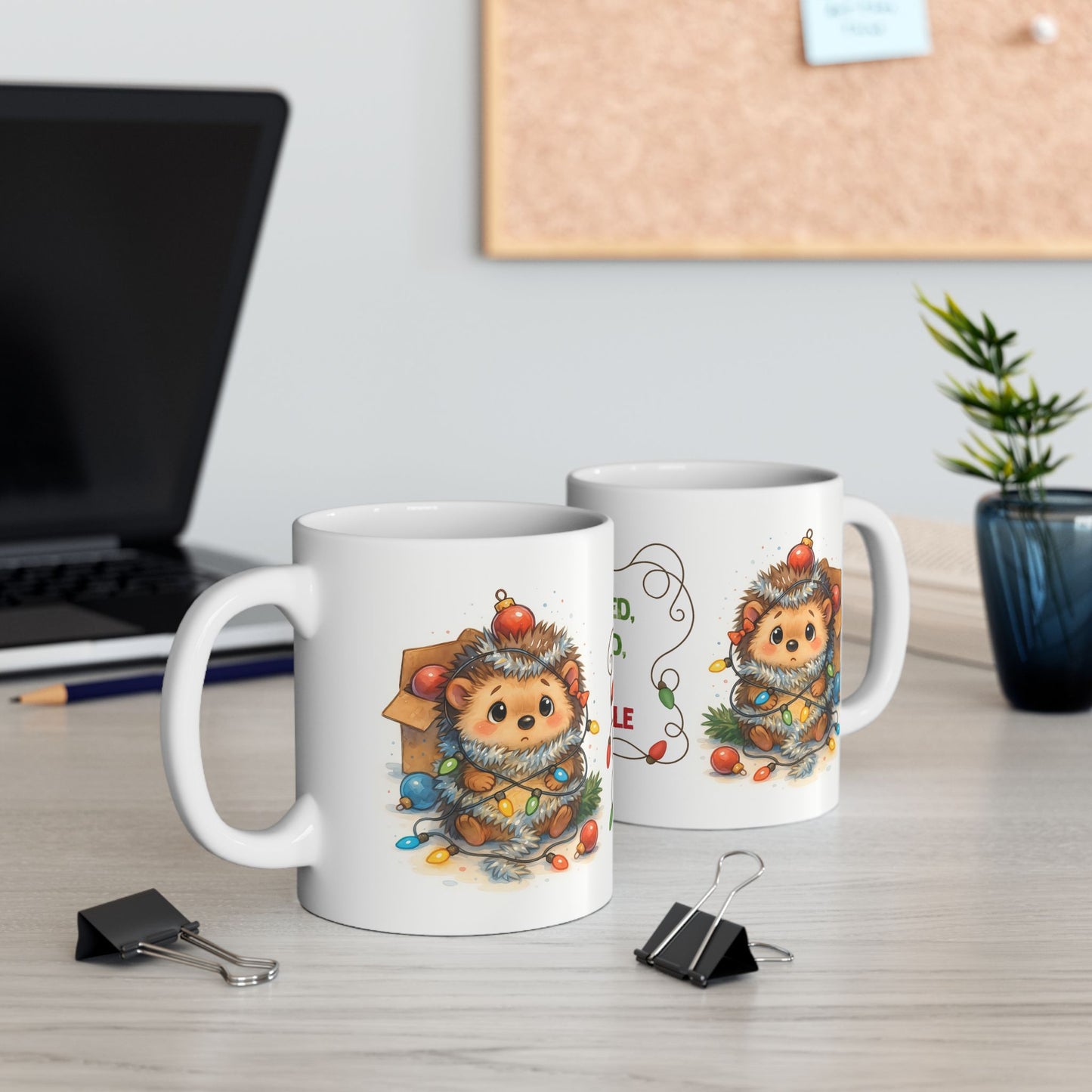 🦔🎄 Wrapped, Tangled, Still Adorable Hedgehog Mug – Cute Christmas Coffee Cup ✨☕