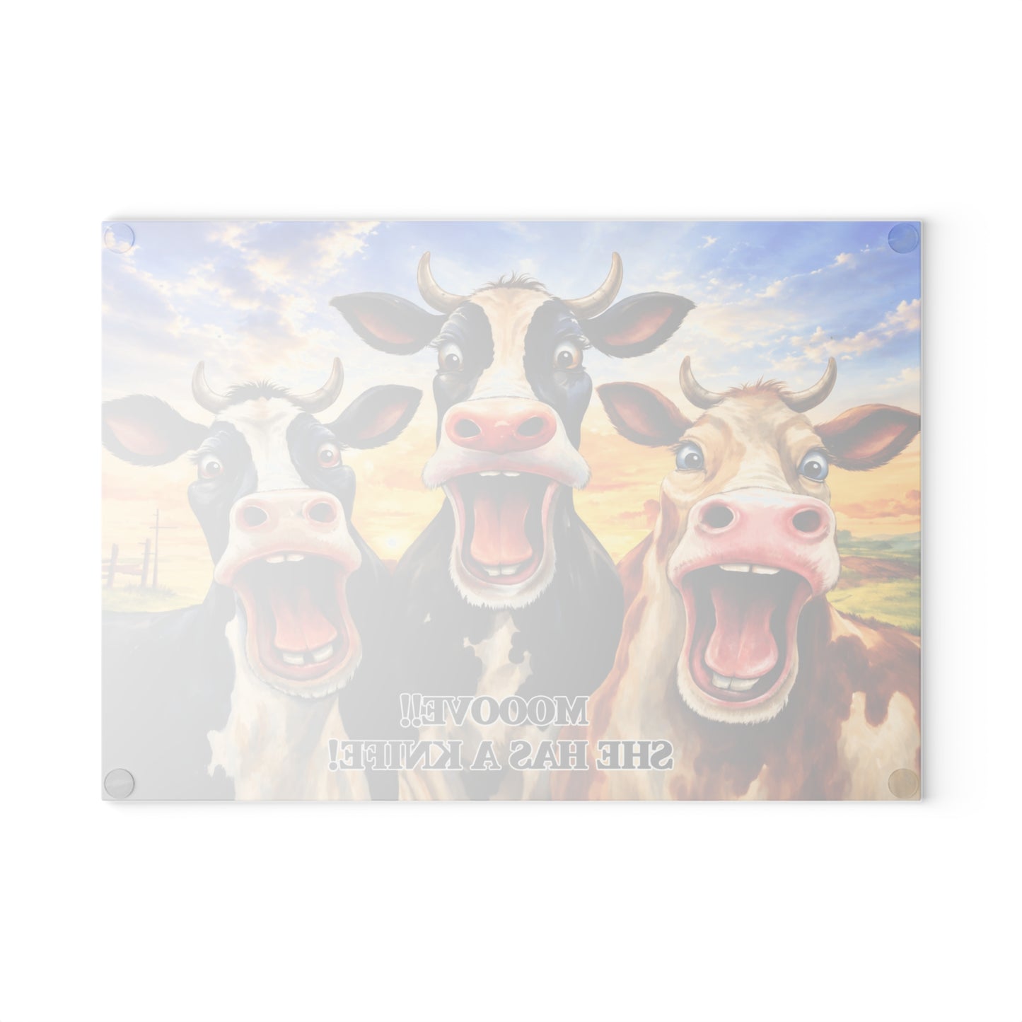 Mooove!! She Has a Knife Glass Cutting Board – Funny Farm Kitchen Decor