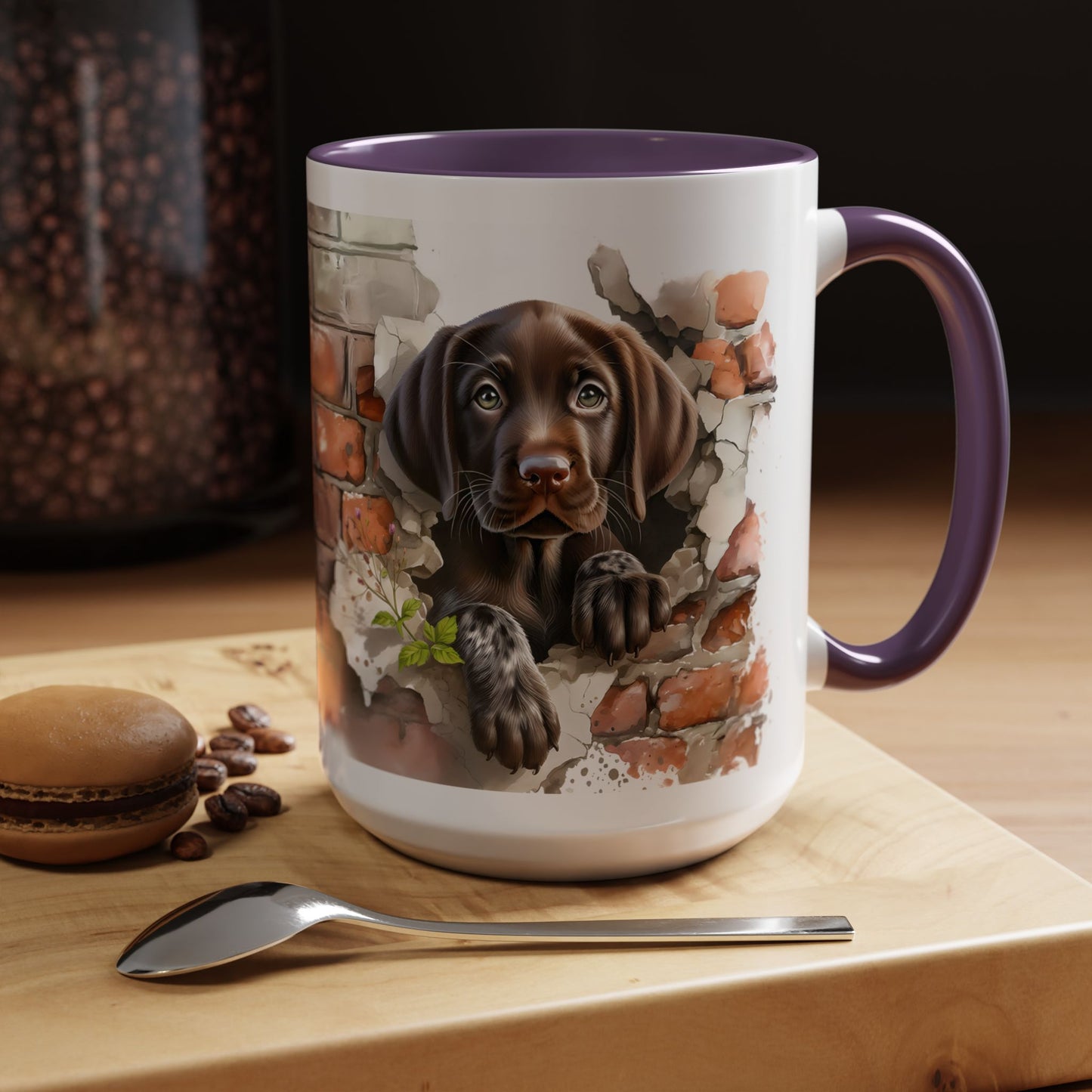 🐶🍫 Chocolate Lab Puppy Accent Mug – Sweet Brown Pup Coffee Cup ☕💛