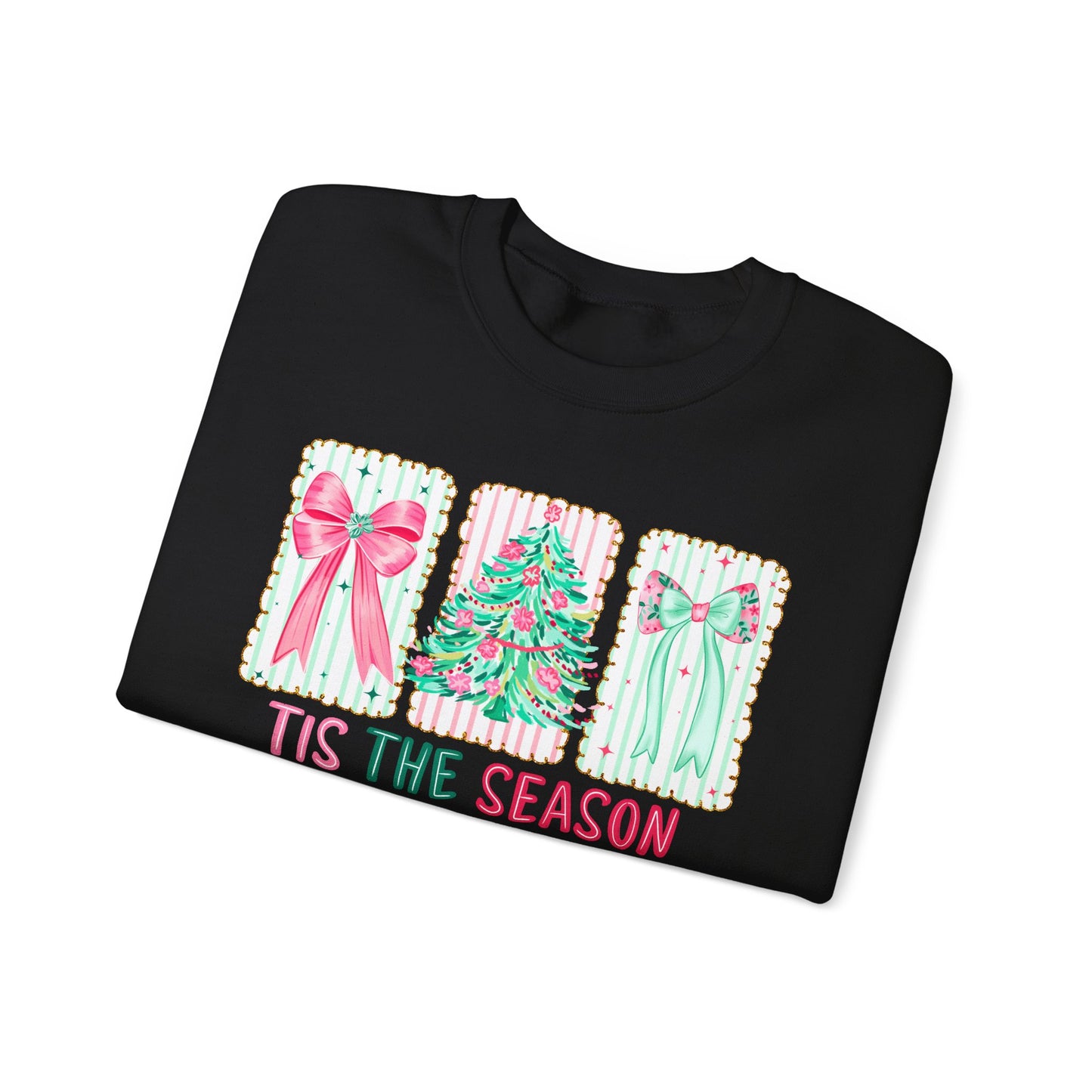 🎀🎄 ’Tis The Season Sweatshirt – Pastel Bows & Merry Tree Vibes ✨☃️