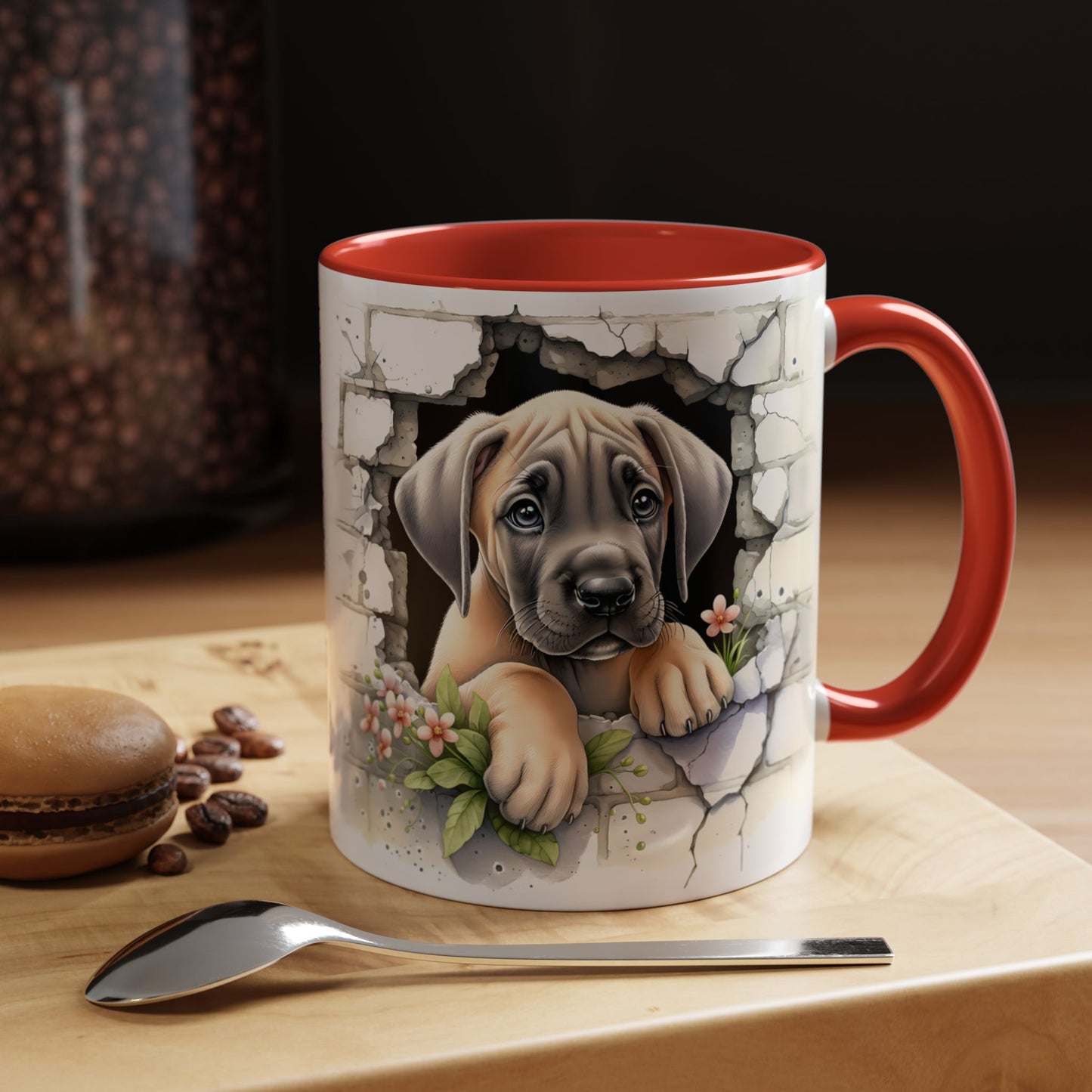 🐾 Great Dane Puppy Accent Mug – Sweet Peek-Through Puppy Design ☕💛