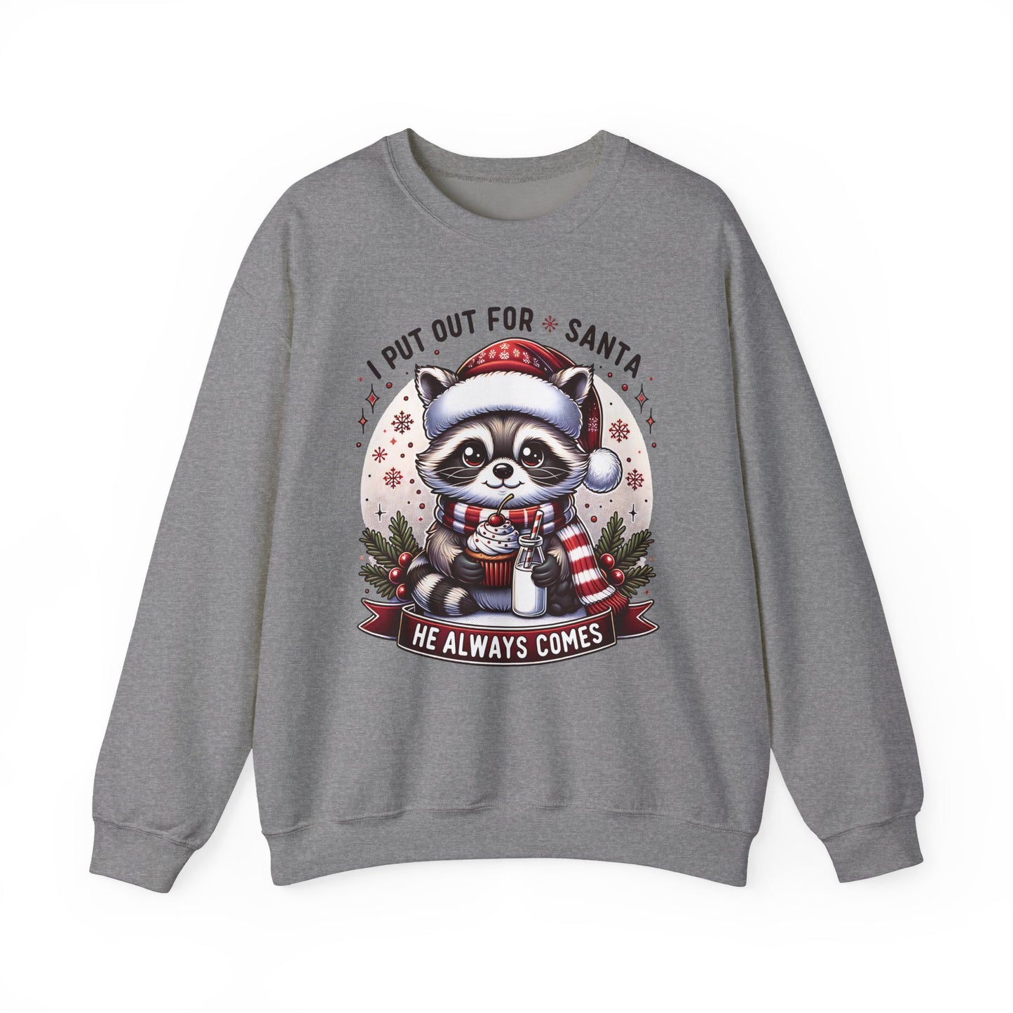 🎄🦝 “Naughty Raccoon Cocoa” Christmas Crewneck – Cute, Cozy & A Little Cheeky