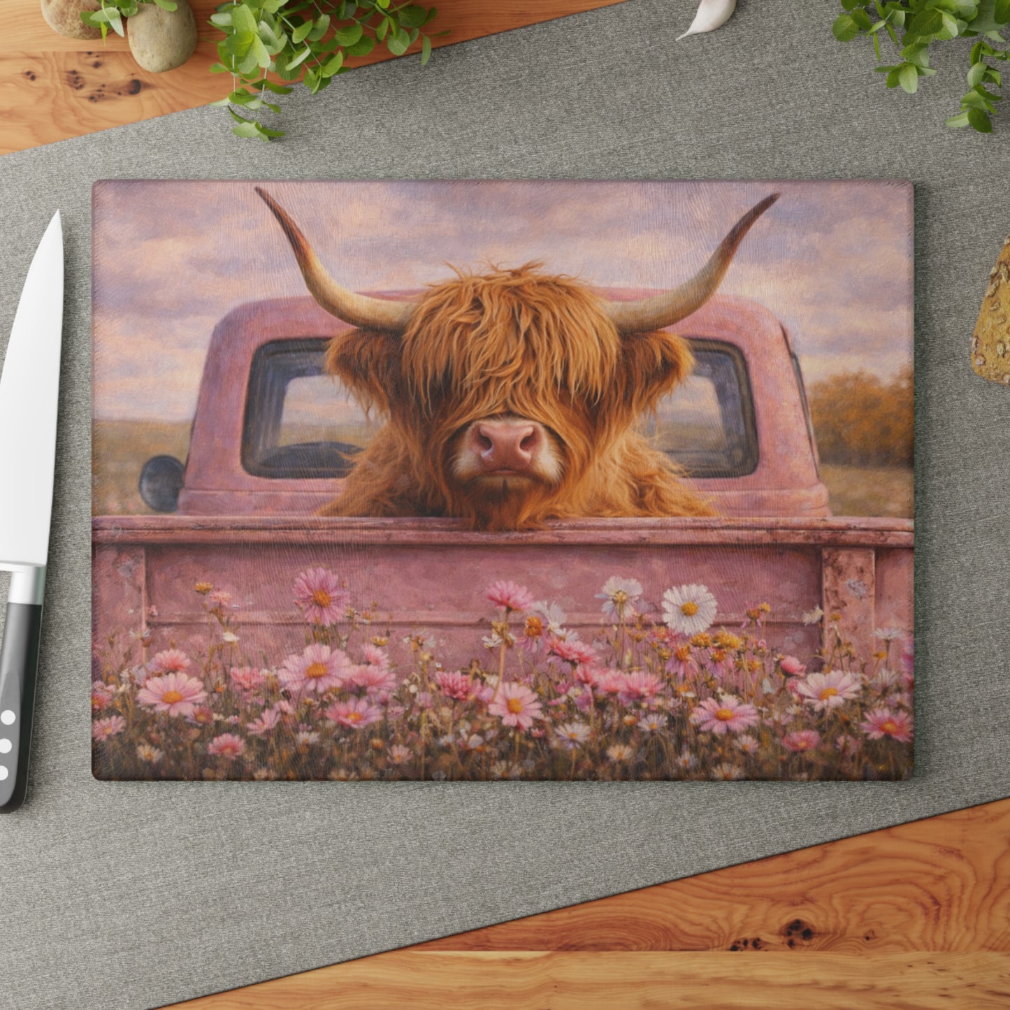 Country Roads Tractor Glass Cutting Board – Rustic Farmhouse Charm for Your Kitchen