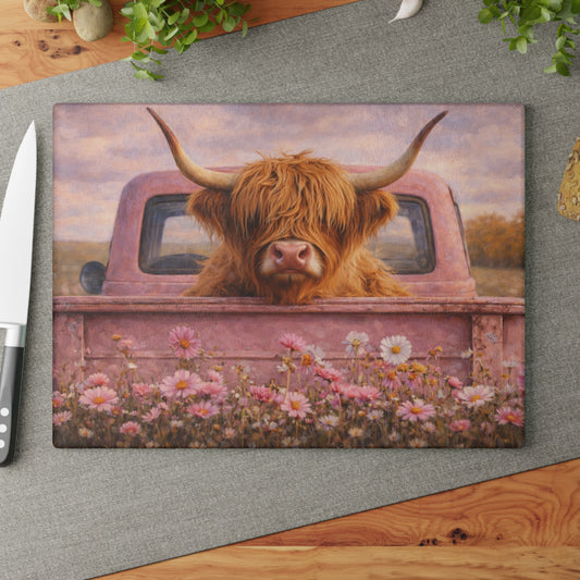 Country Roads Tractor Glass Cutting Board – Rustic Farmhouse Charm for Your Kitchen