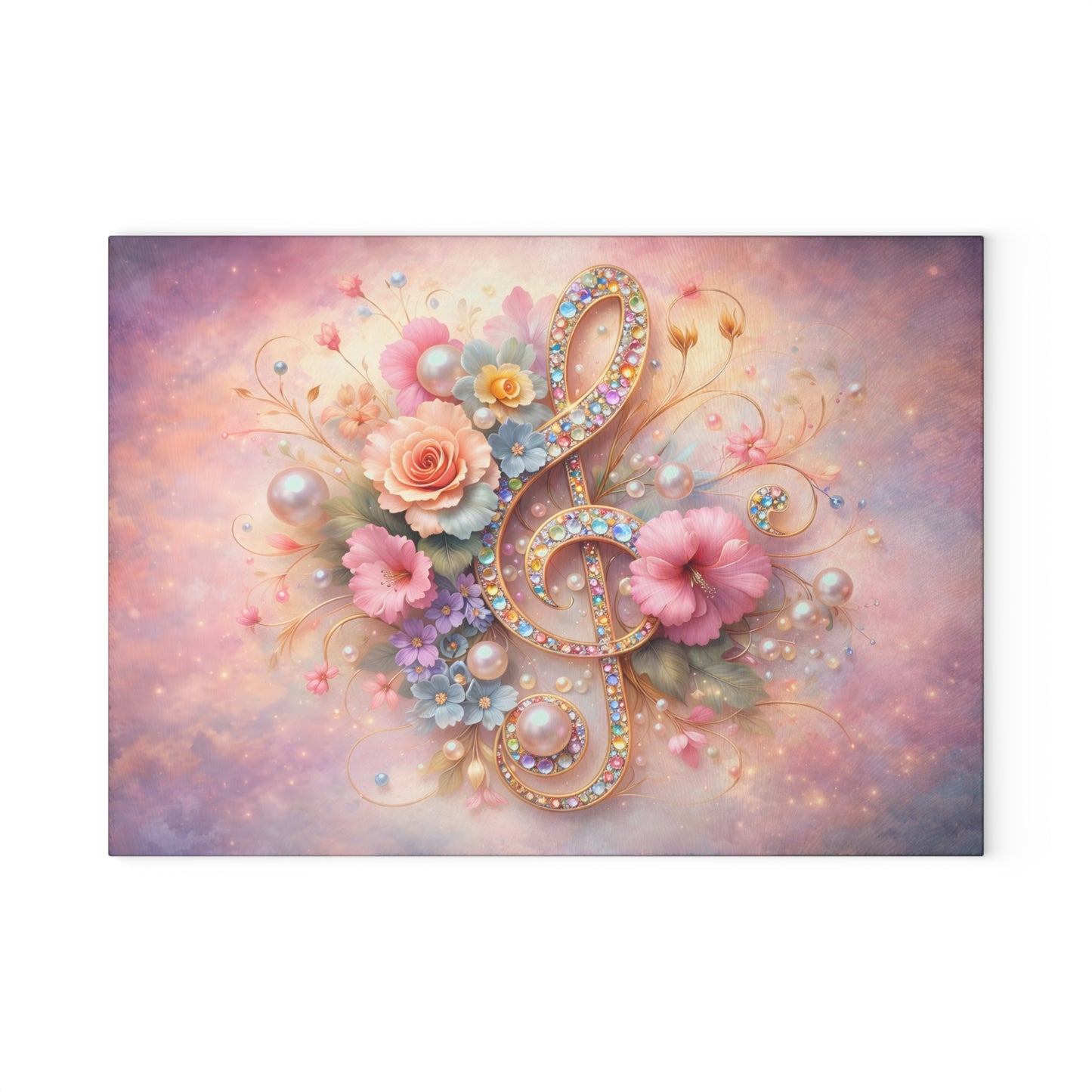 Floral Treble Clef Glass Cutting Board – Elegant Music-Inspired Art Kitchen Decor